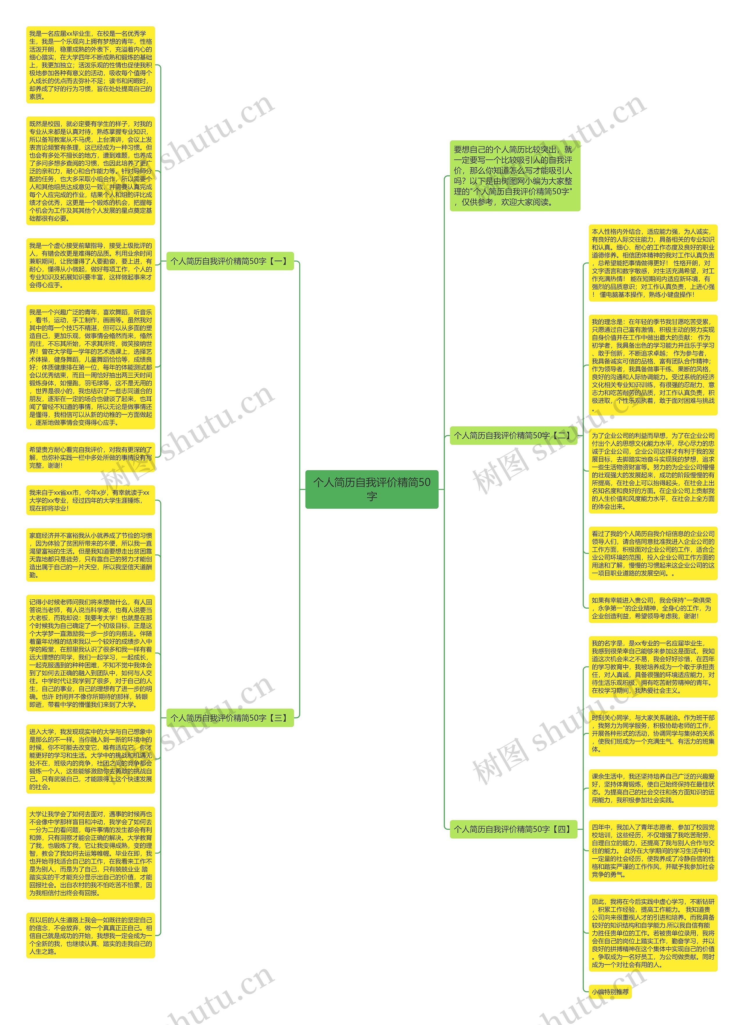 个人简历自我评价精简50字思维导图