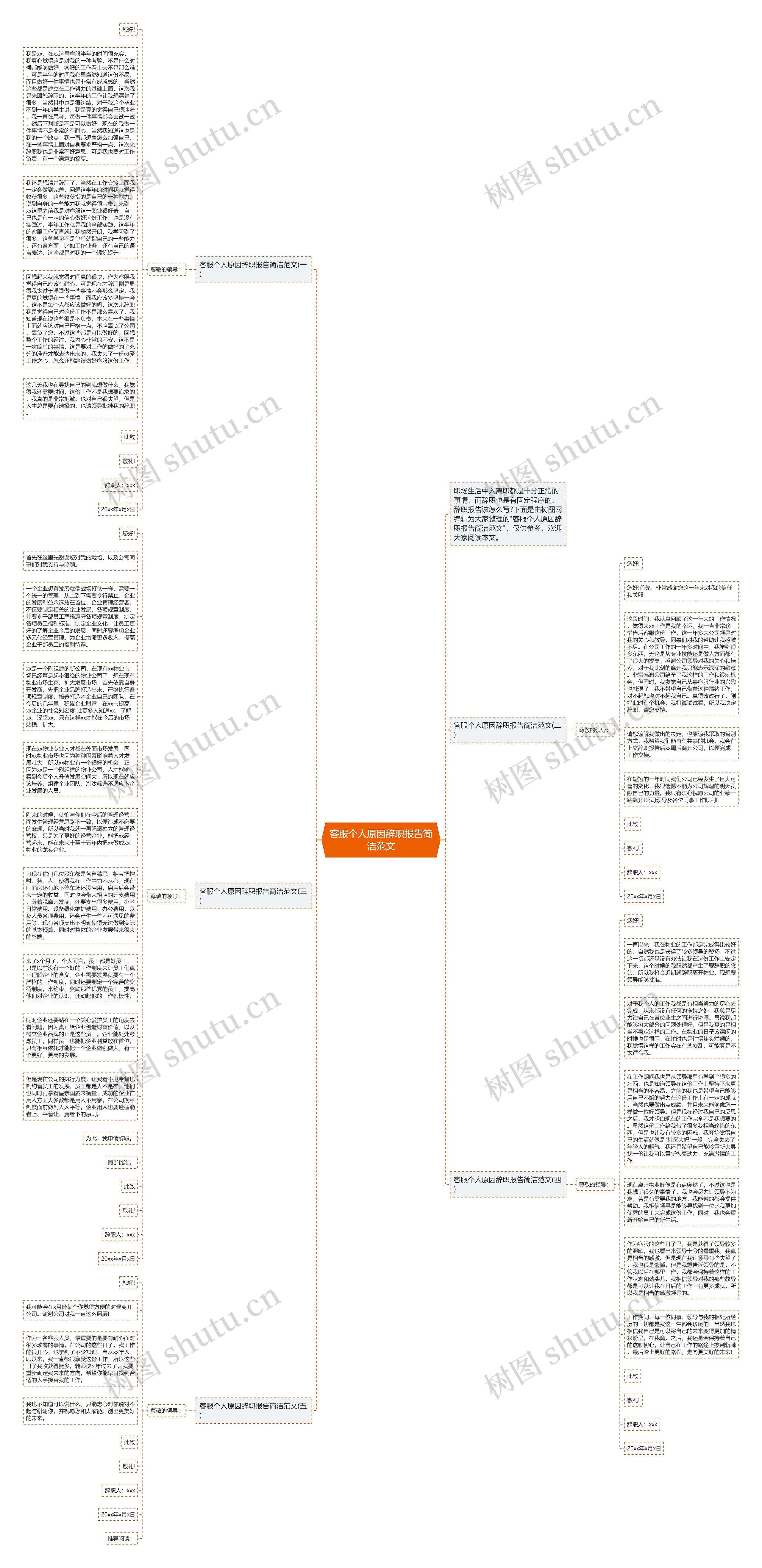 客服个人原因辞职报告简洁范文思维导图