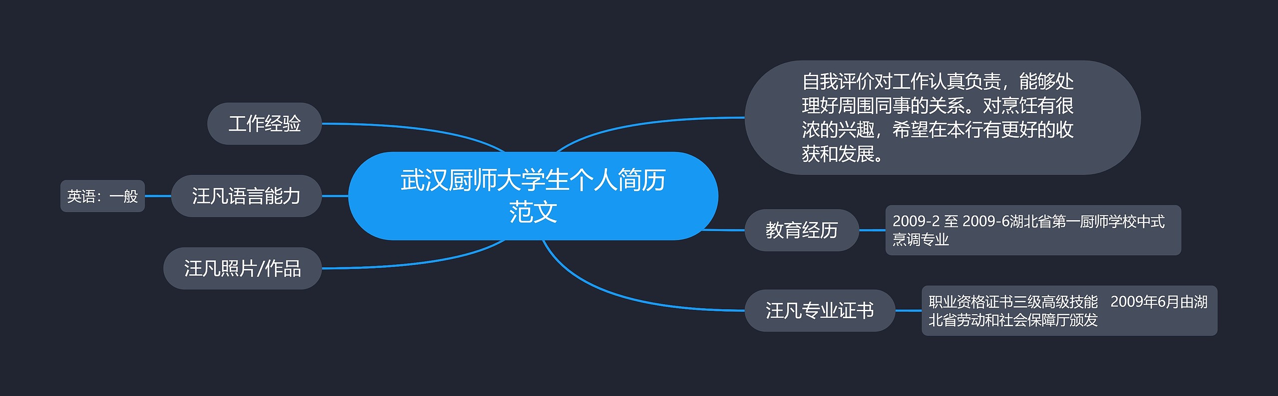 武汉厨师大学生个人简历范文思维导图