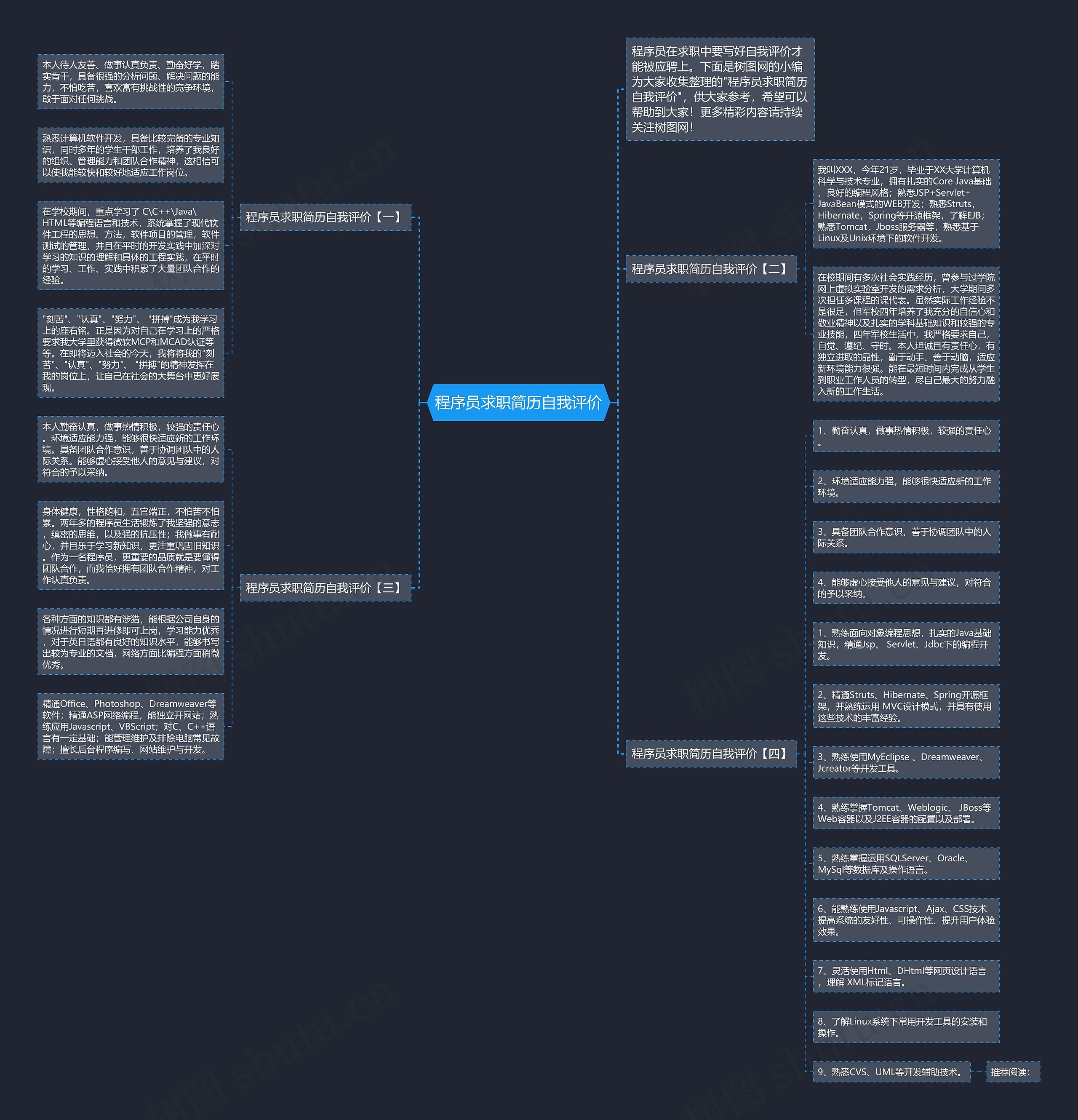 程序员求职简历自我评价思维导图