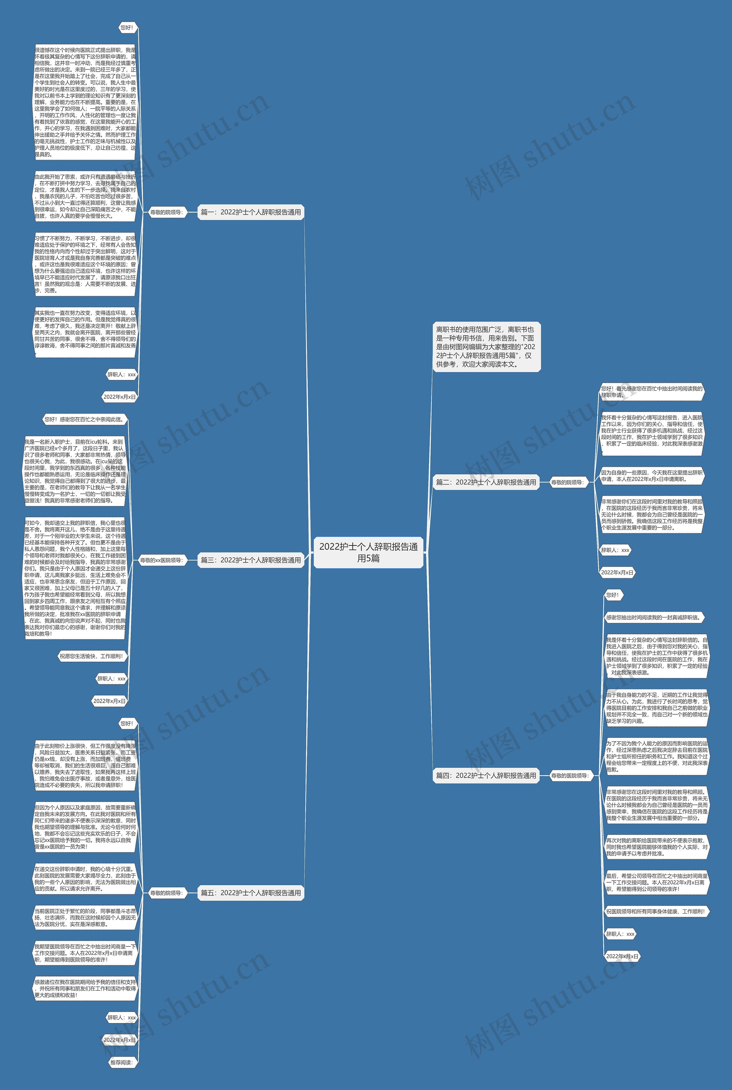 2022护士个人辞职报告通用5篇思维导图