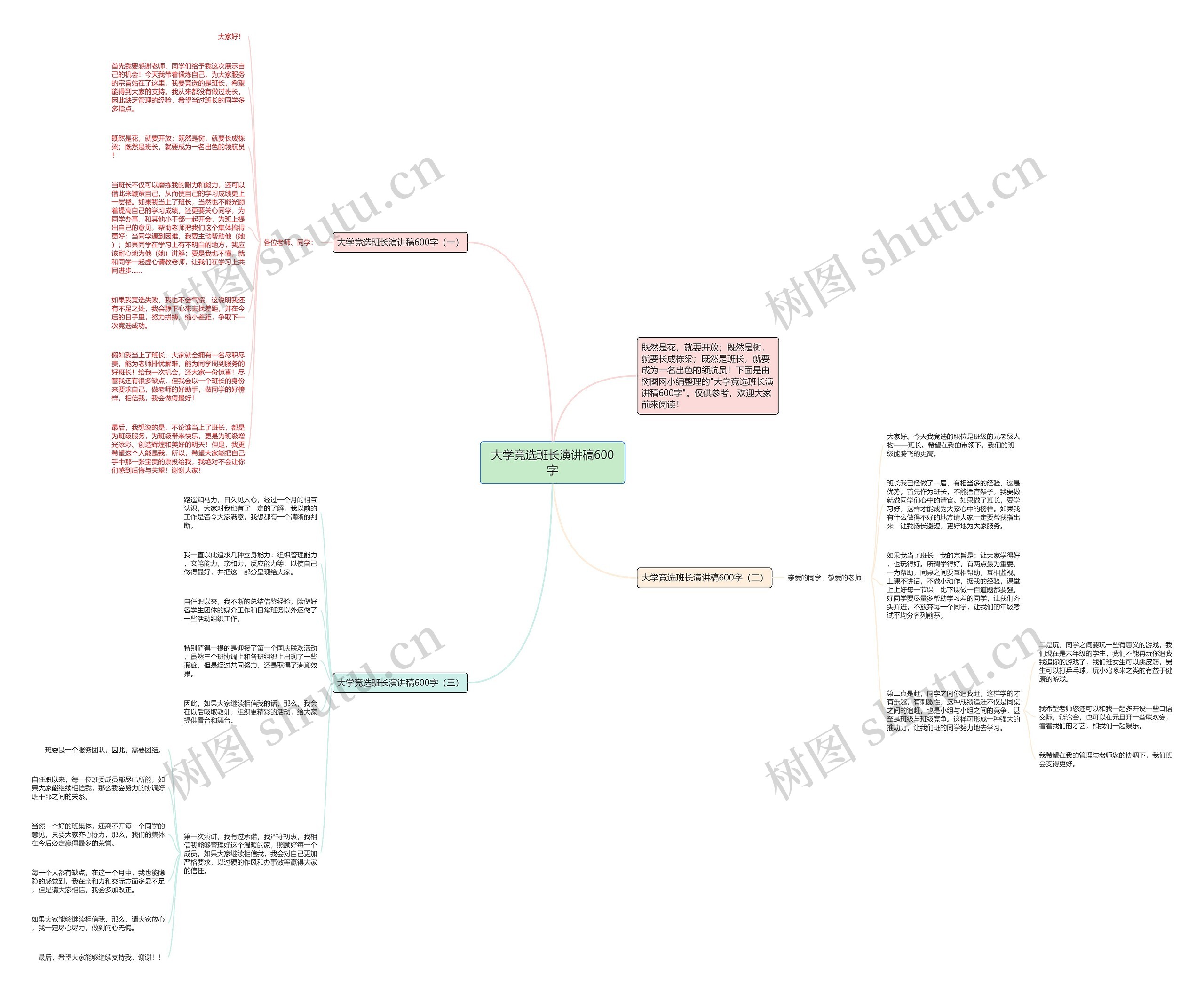 大学竞选班长演讲稿600字思维导图