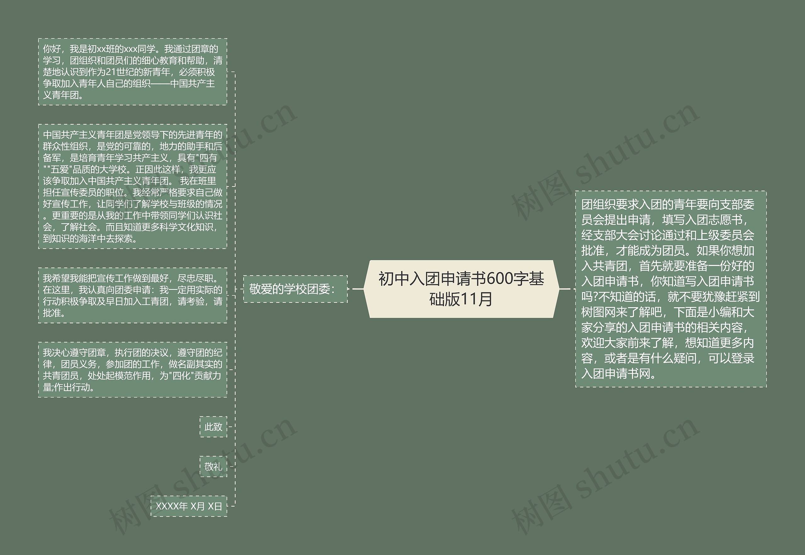 初中入团申请书600字基础版11月思维导图