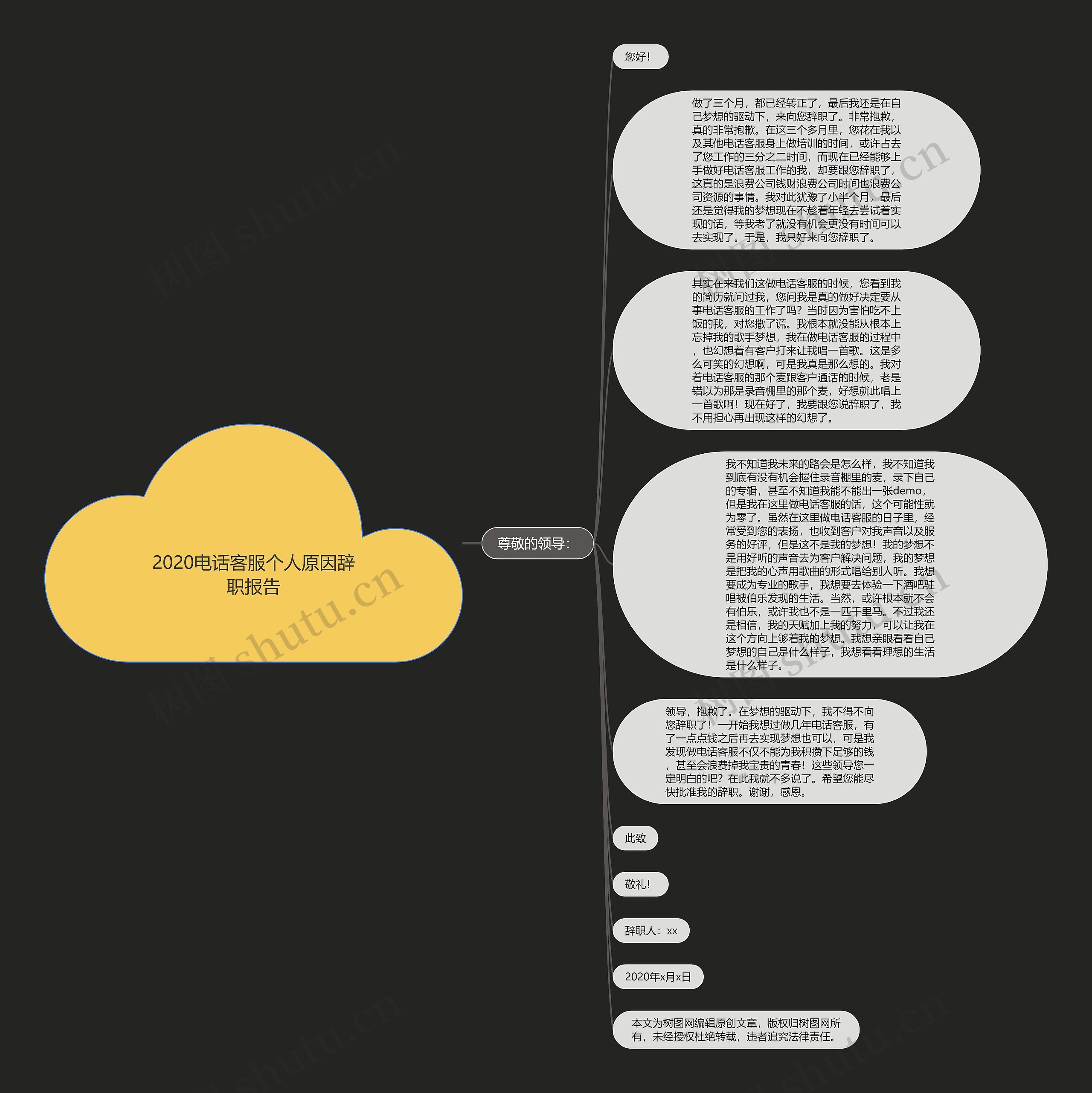 2020电话客服个人原因辞职报告思维导图