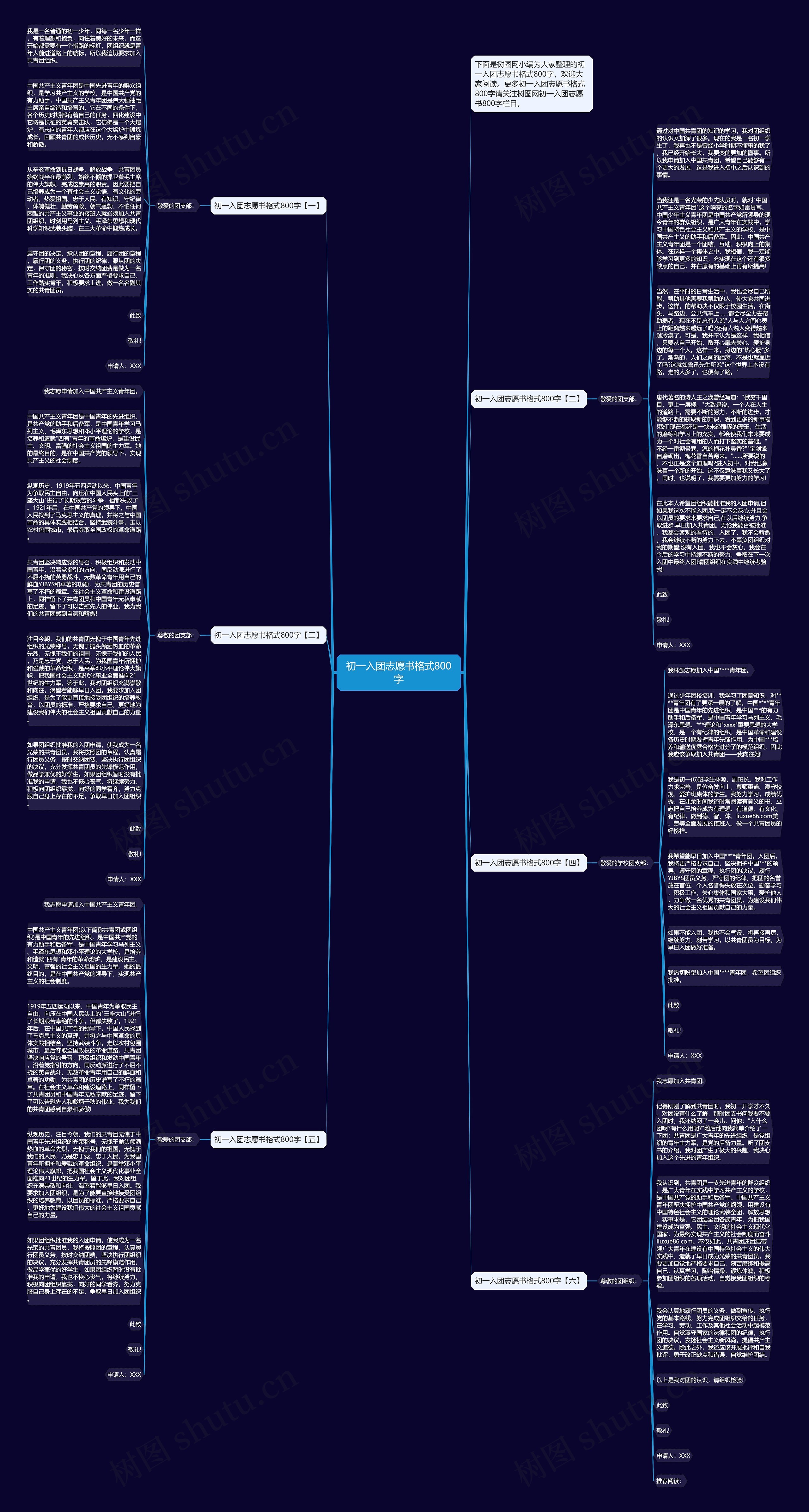 初一入团志愿书格式800字思维导图
