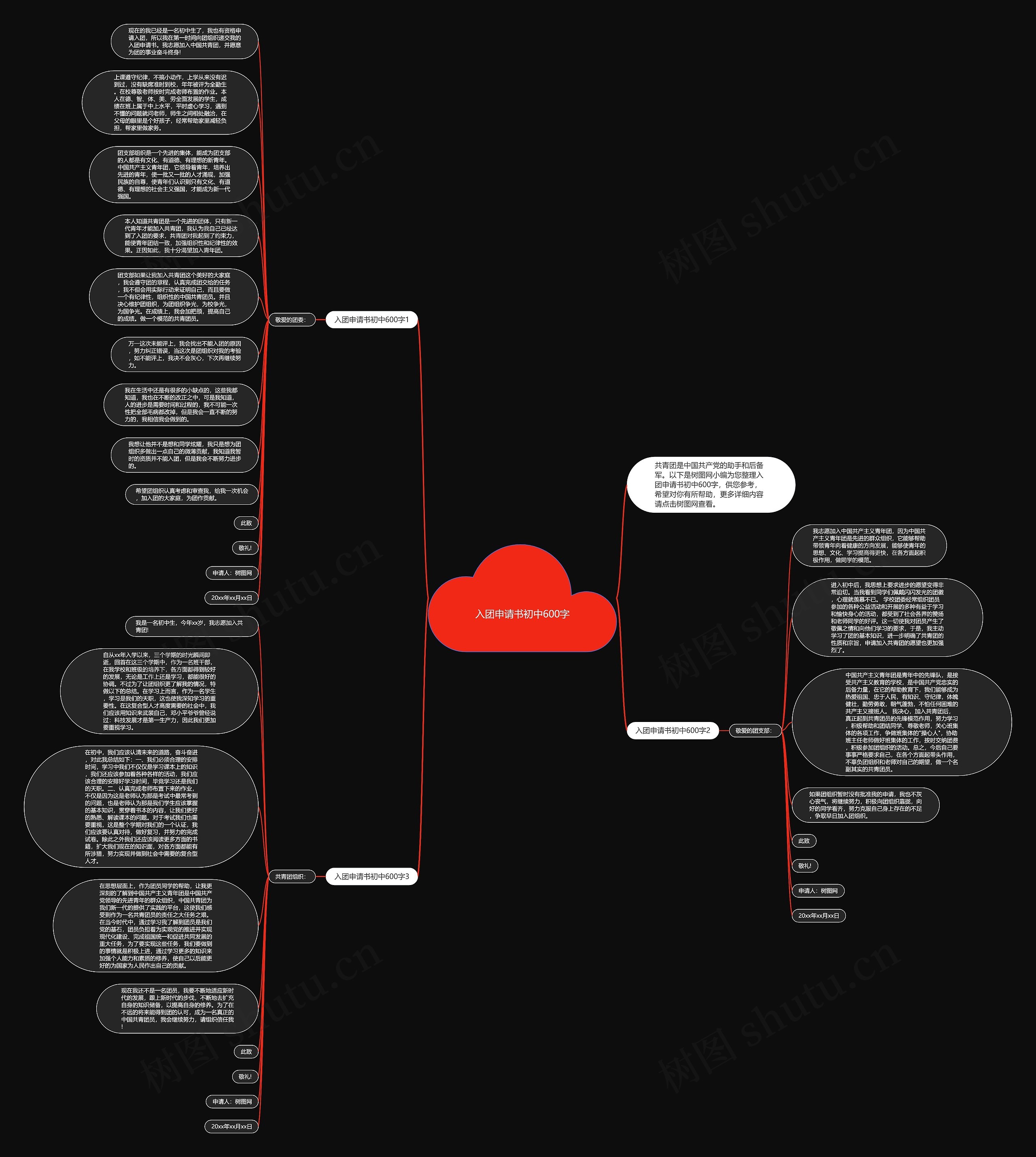 入团申请书初中600字思维导图