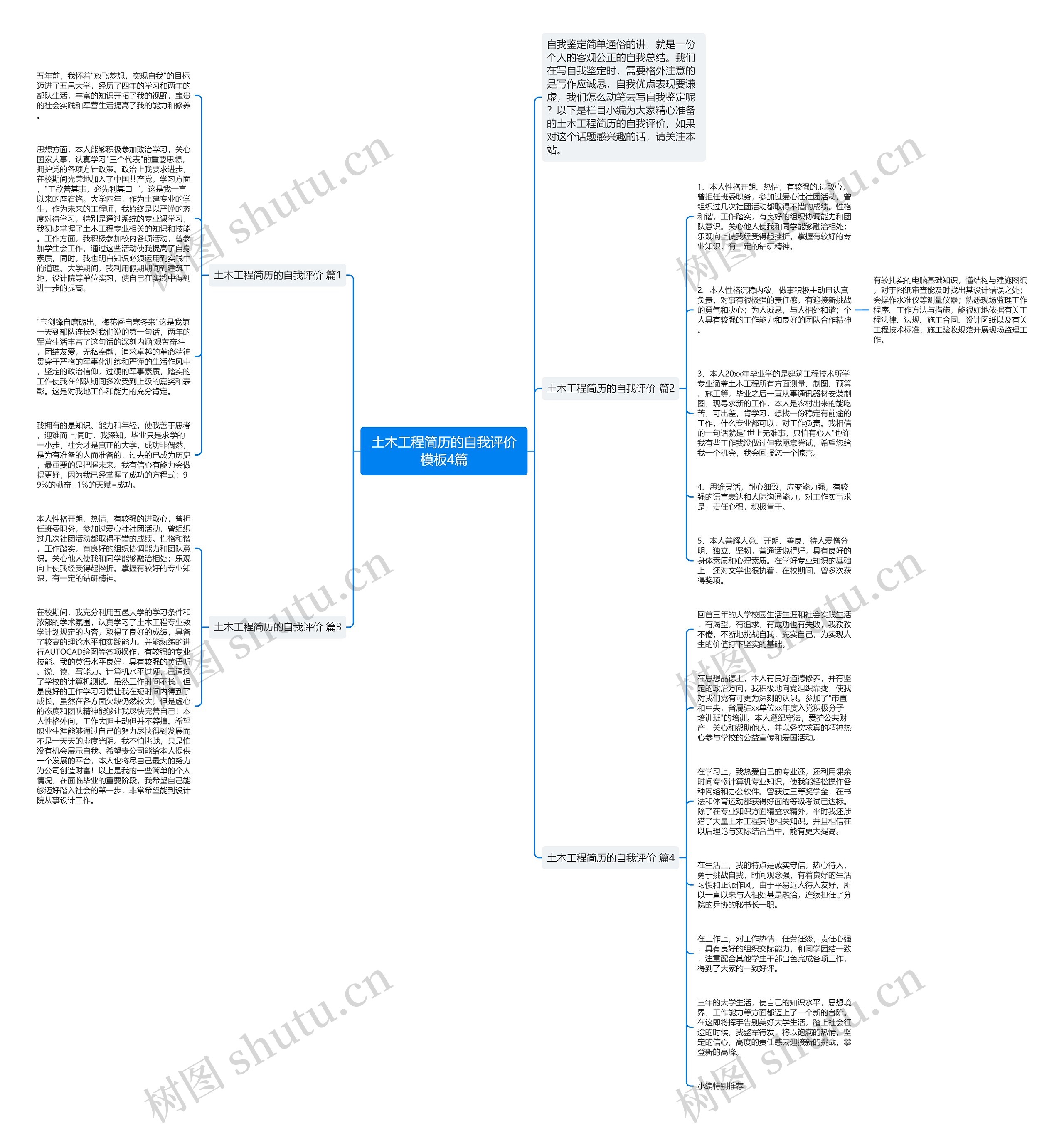 土木工程简历的自我评价4篇思维导图