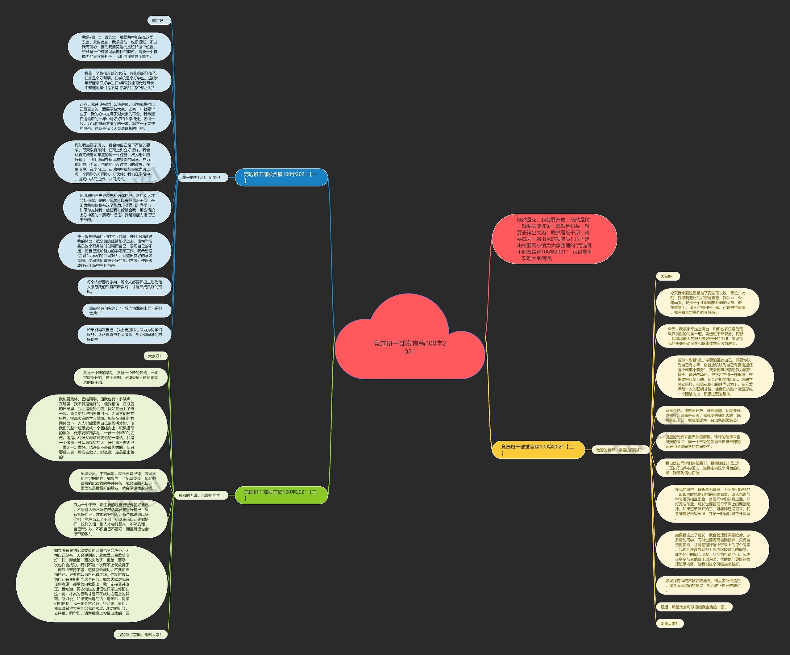竞选班干部发言稿100字2021思维导图
