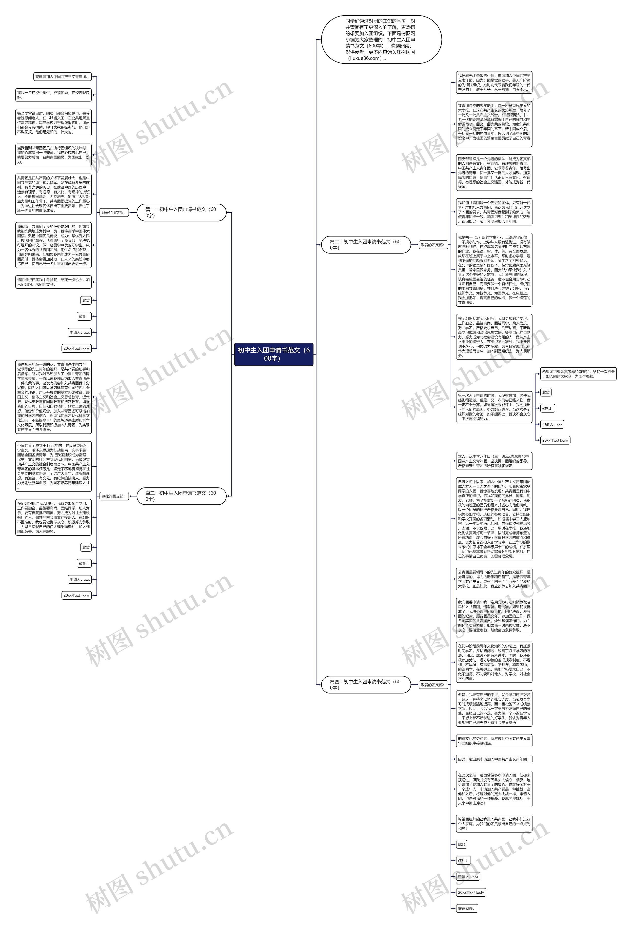 初中生入团申请书范文（600字）思维导图
