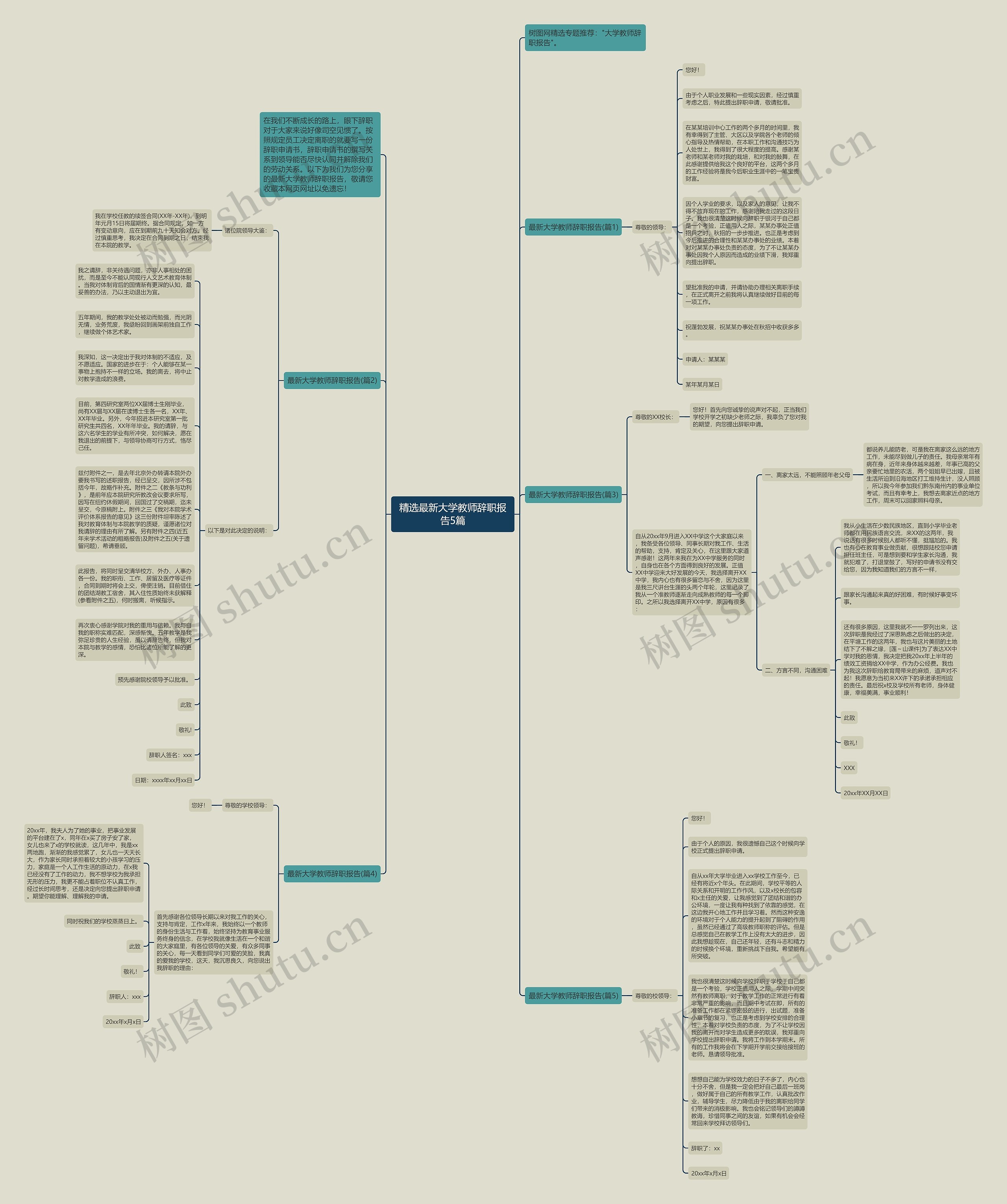 精选最新大学教师辞职报告5篇思维导图