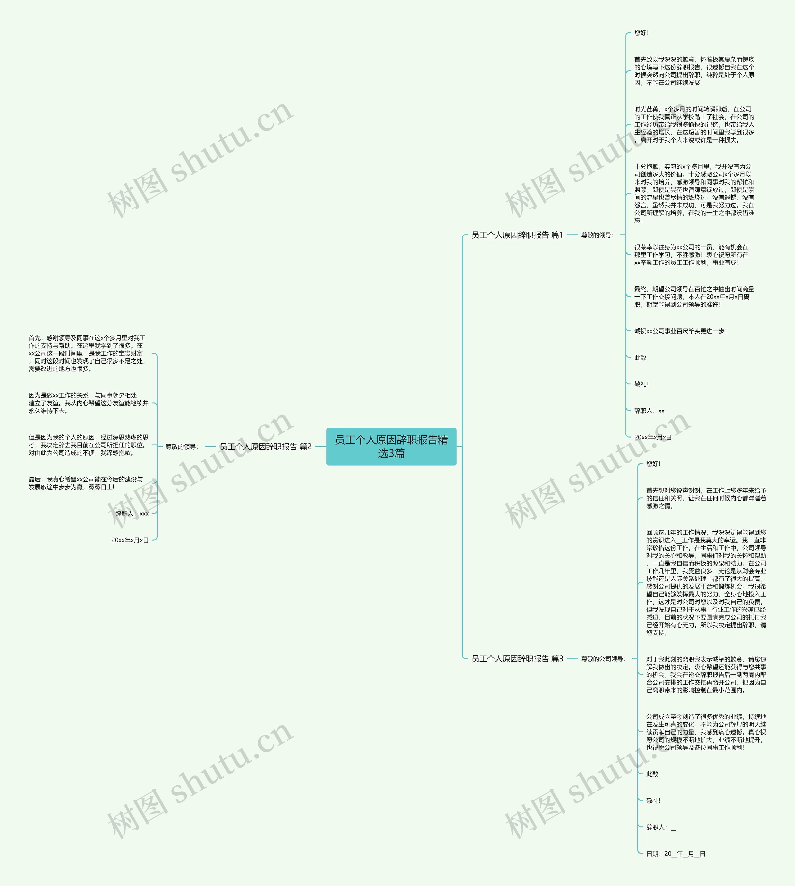 员工个人原因辞职报告精选3篇思维导图