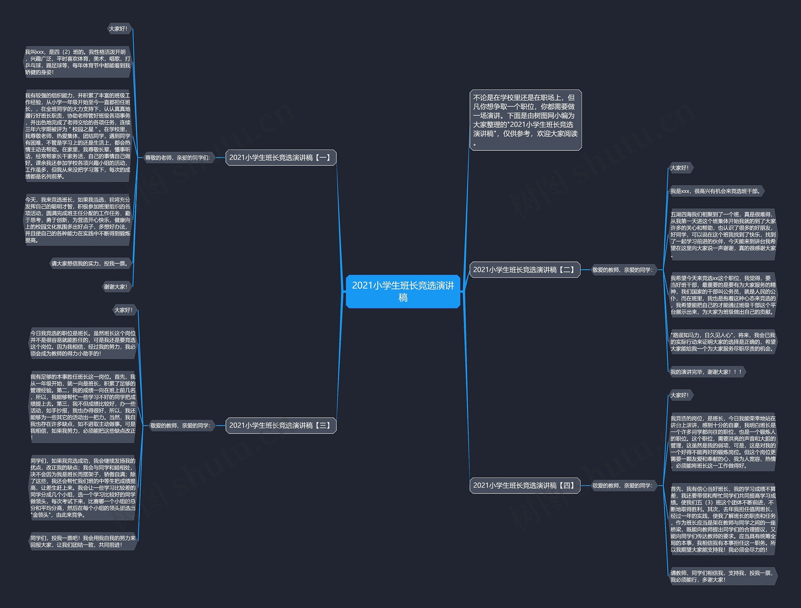 2021小学生班长竞选演讲稿思维导图