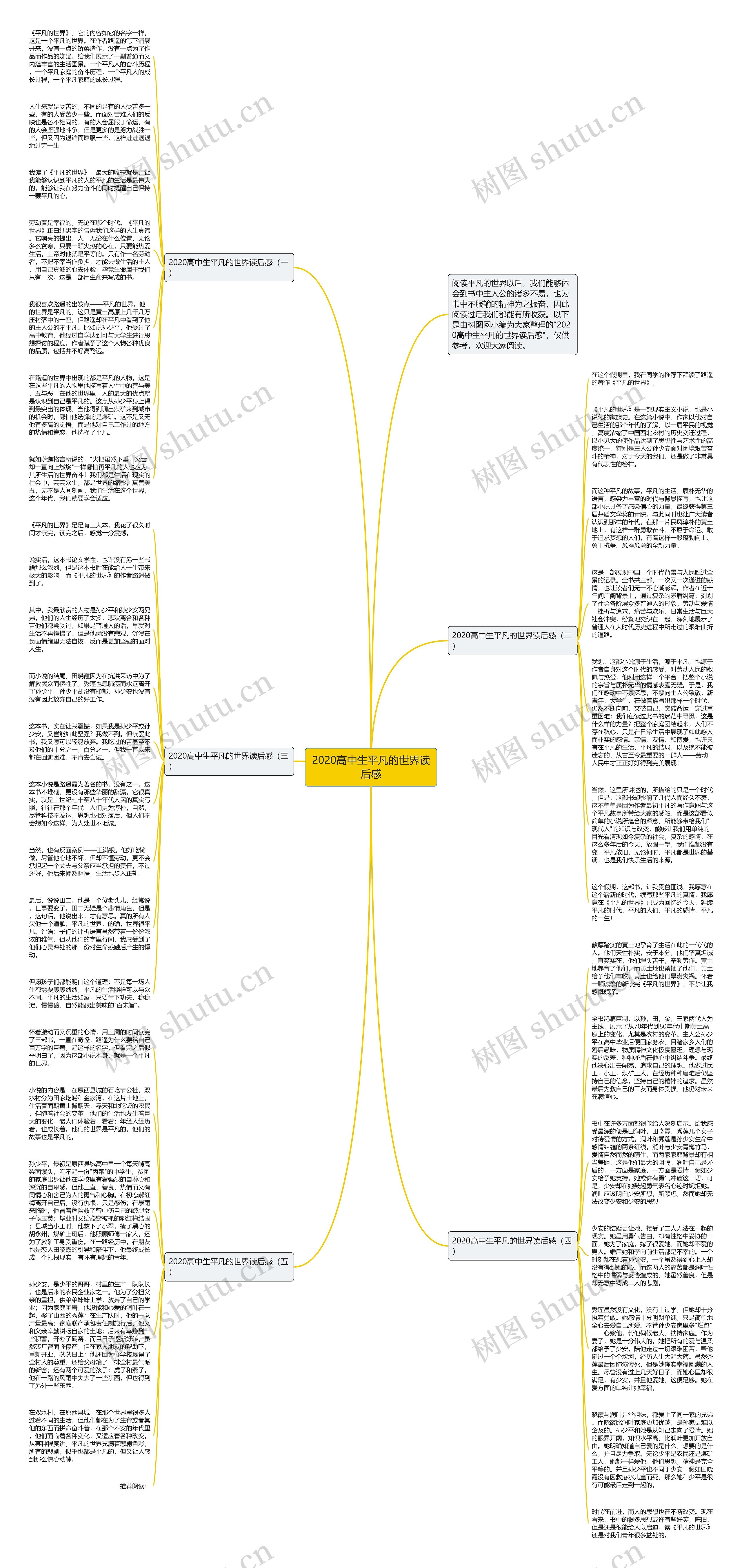 2020高中生平凡的世界读后感思维导图