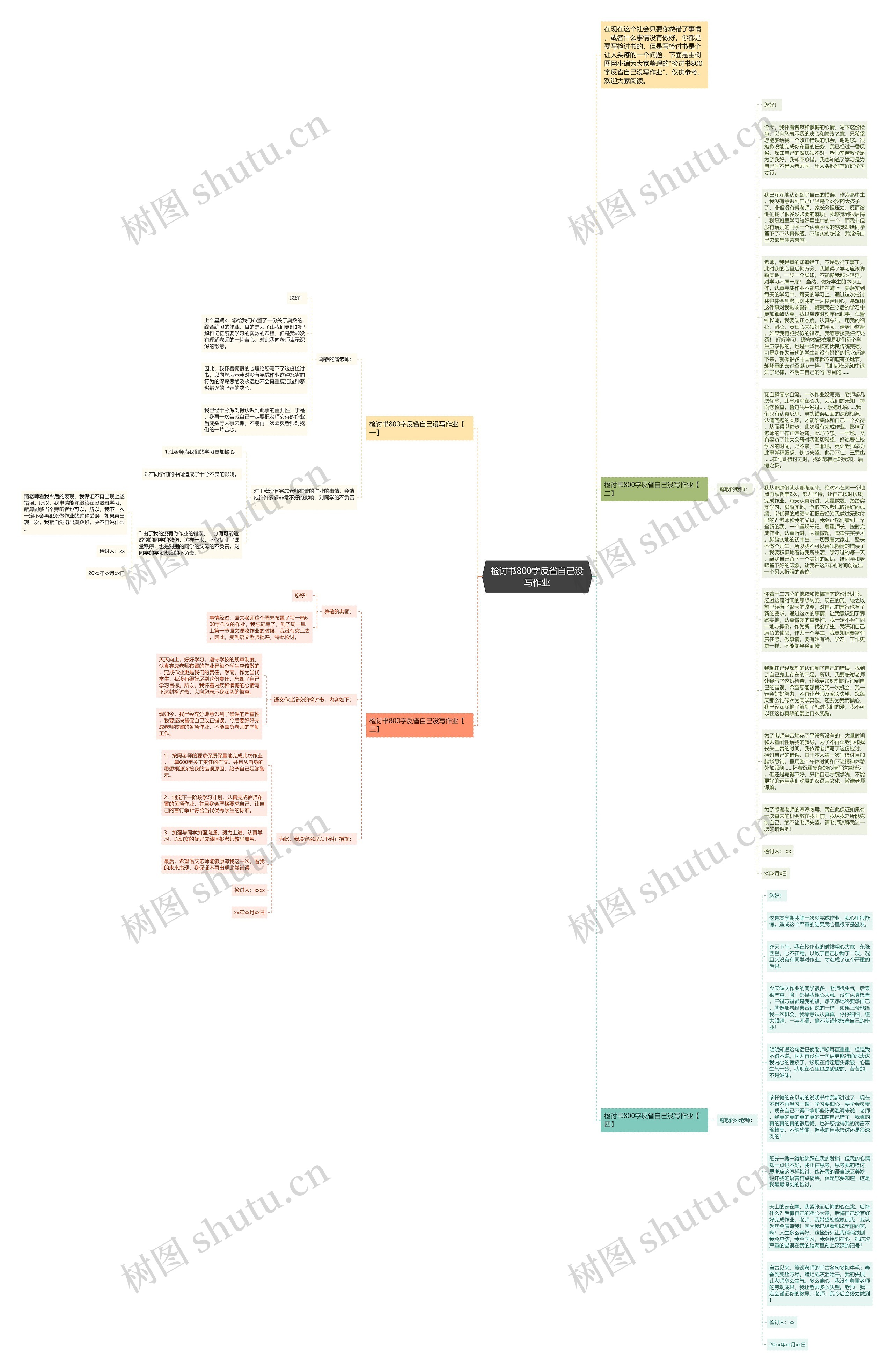 检讨书800字反省自己没写作业思维导图