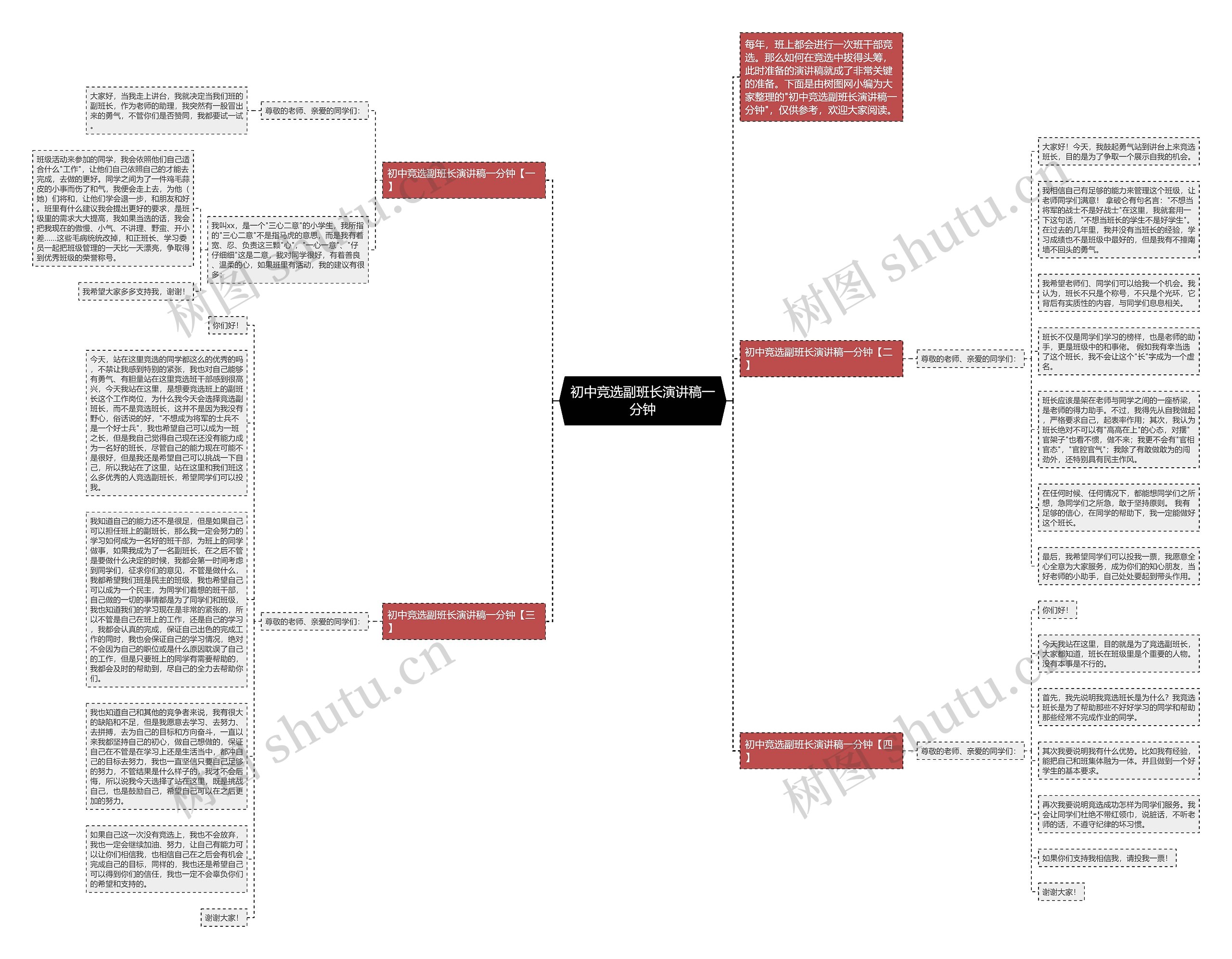 初中竞选副班长演讲稿一分钟思维导图