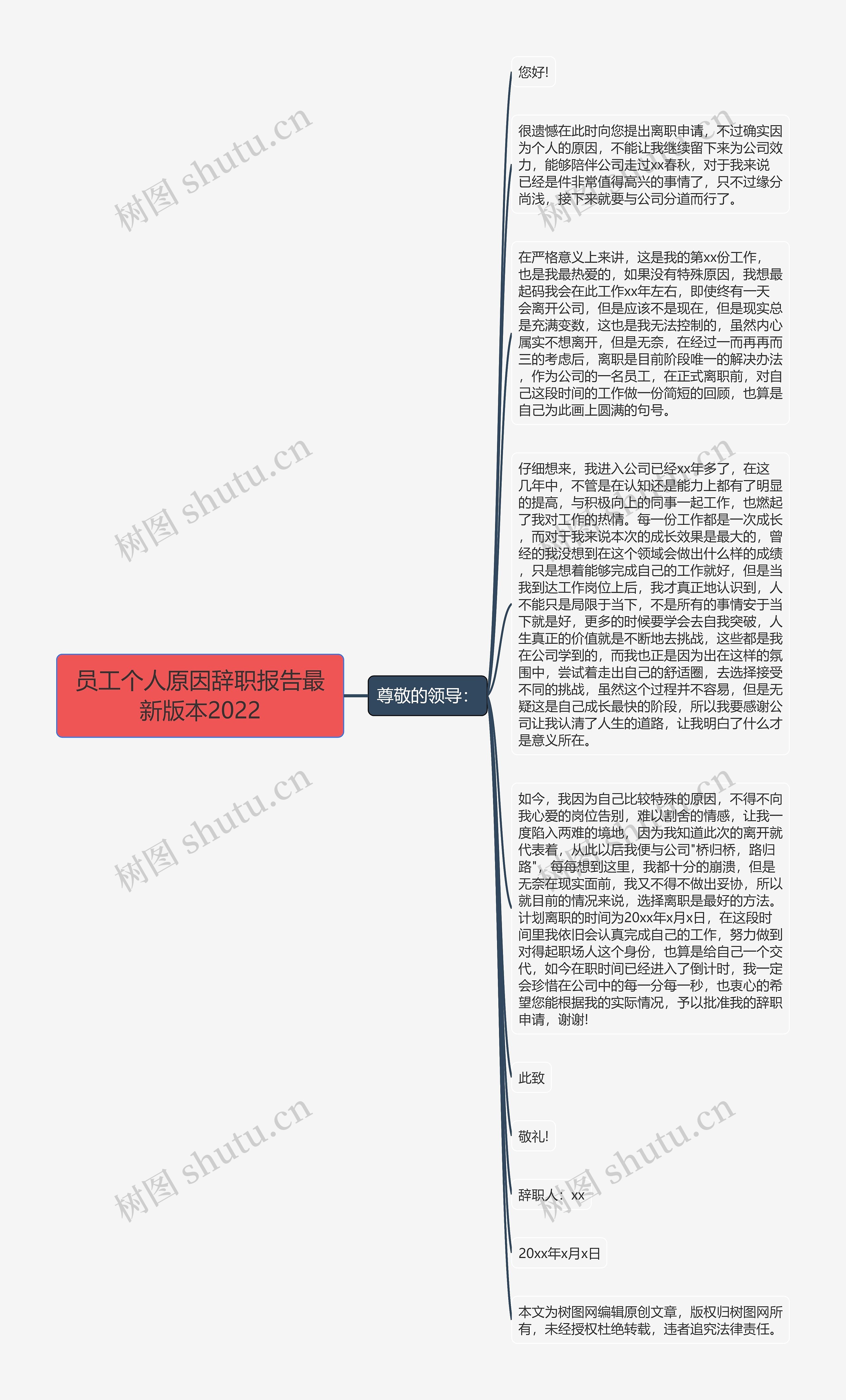 员工个人原因辞职报告最新版本2022思维导图