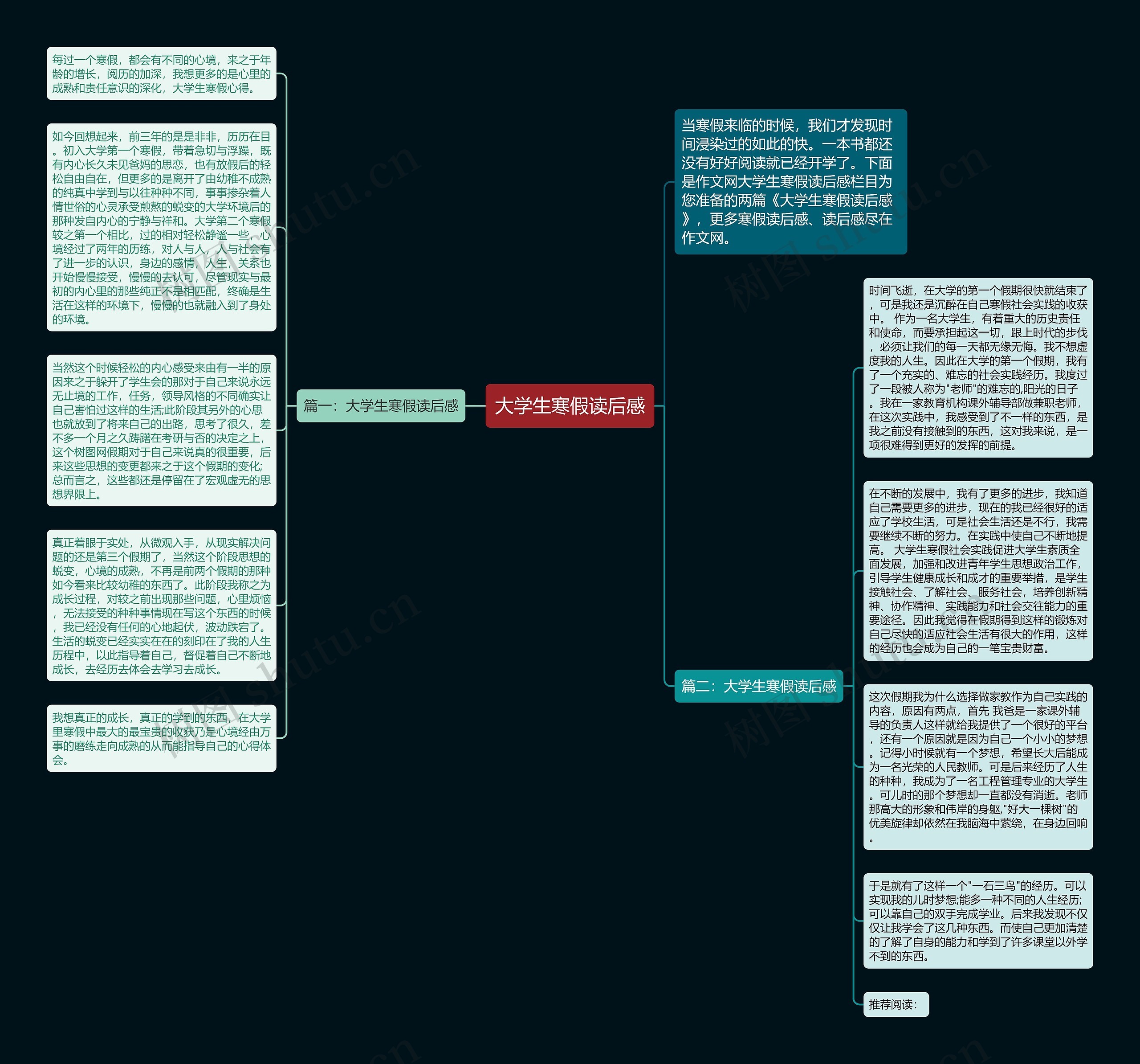 大学生寒假读后感思维导图