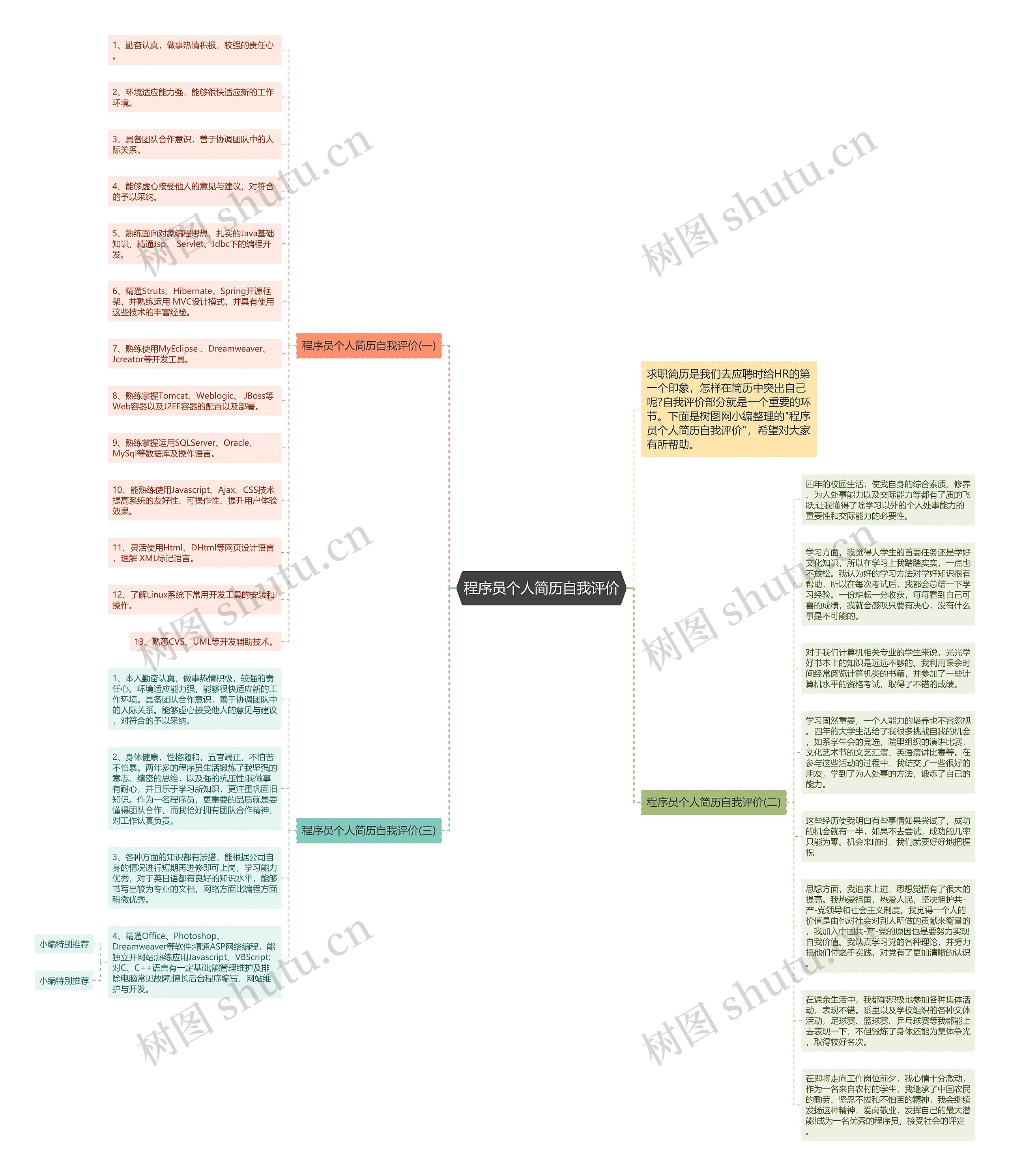 程序员个人简历自我评价思维导图