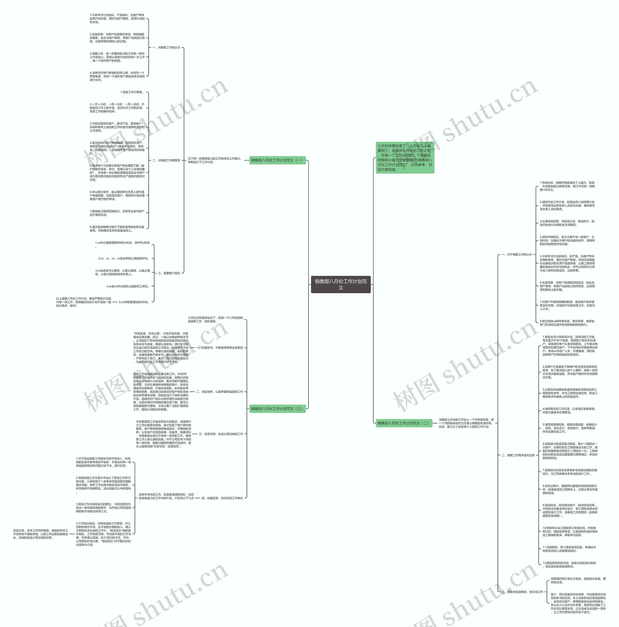 销售部八月份工作计划范文思维导图