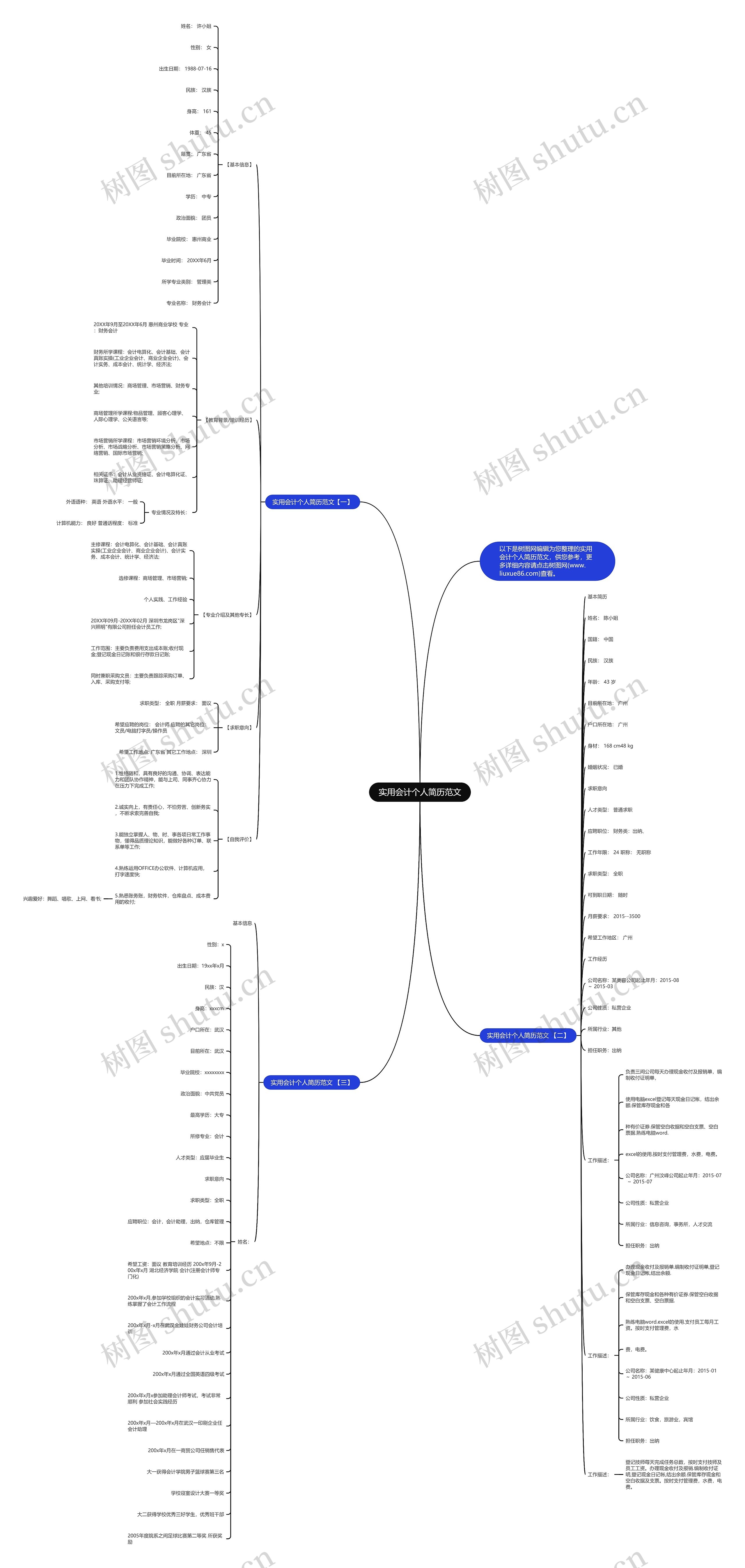 实用会计个人简历范文思维导图