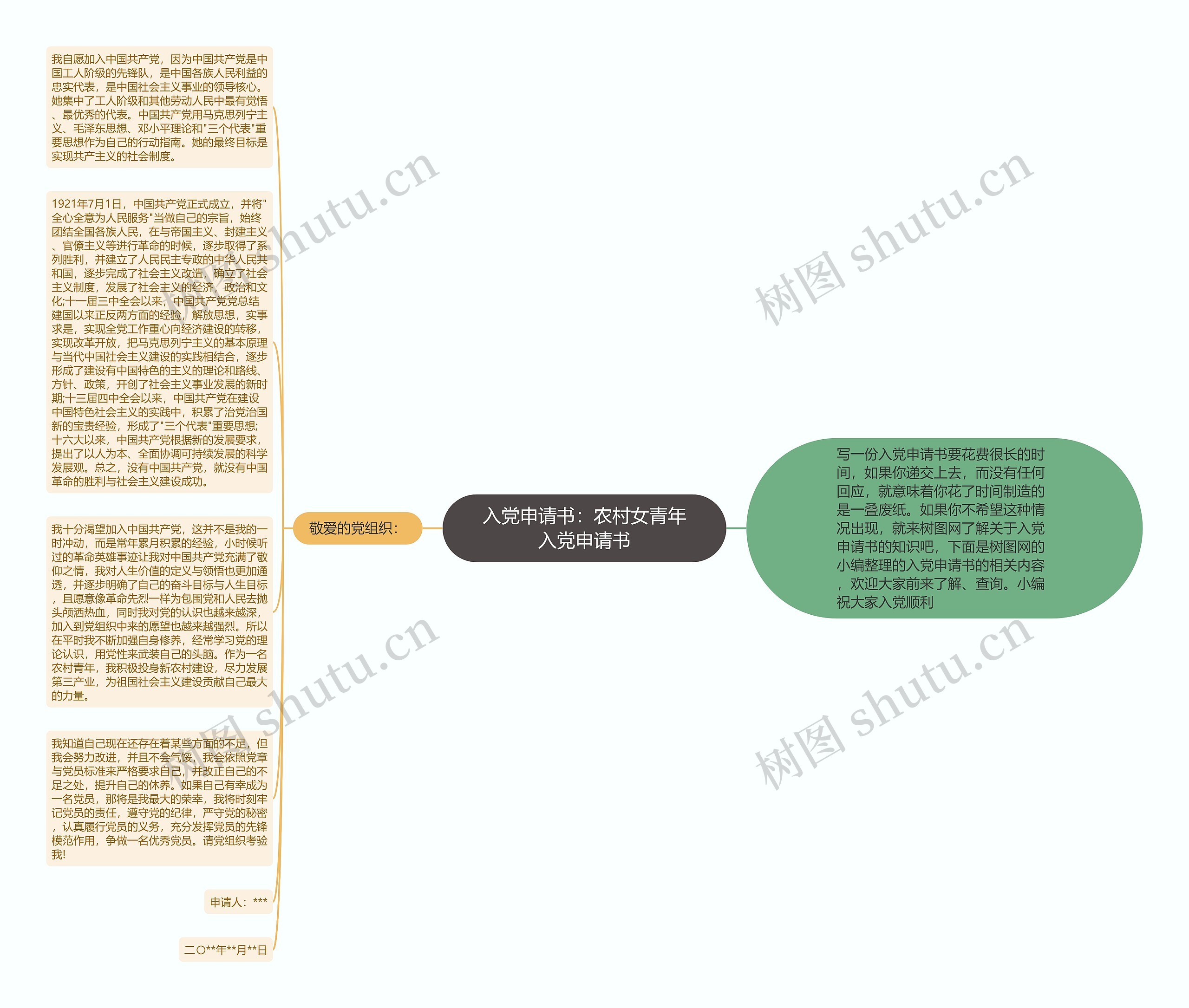 入党申请书：农村女青年入党申请书思维导图