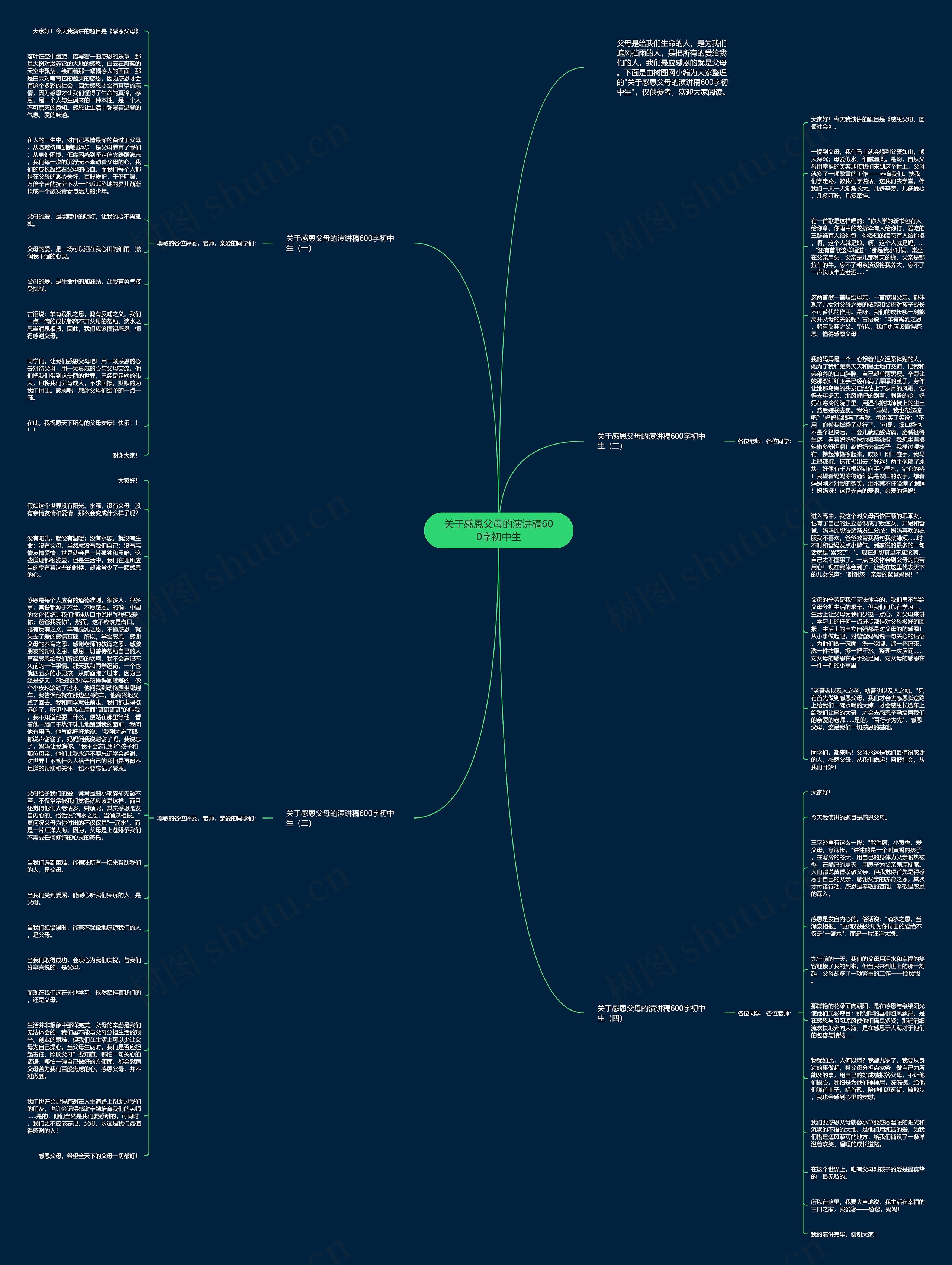 关于感恩父母的演讲稿600字初中生思维导图