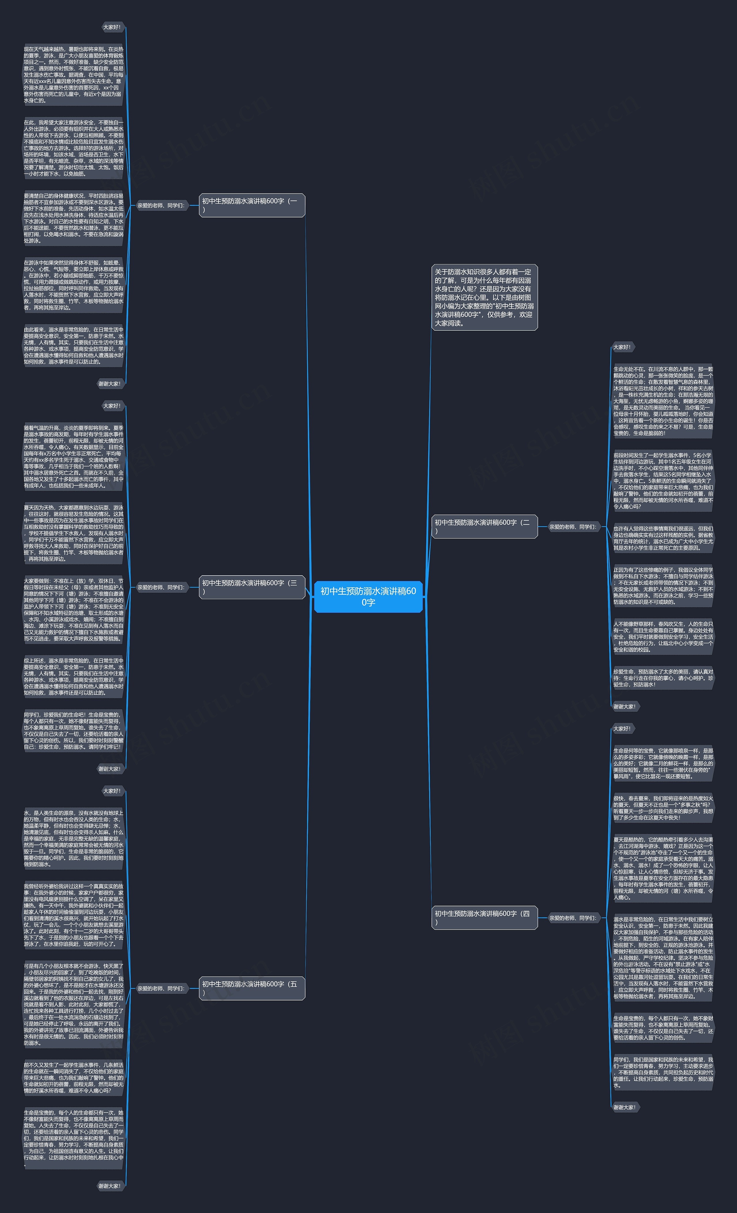 初中生预防溺水演讲稿600字思维导图