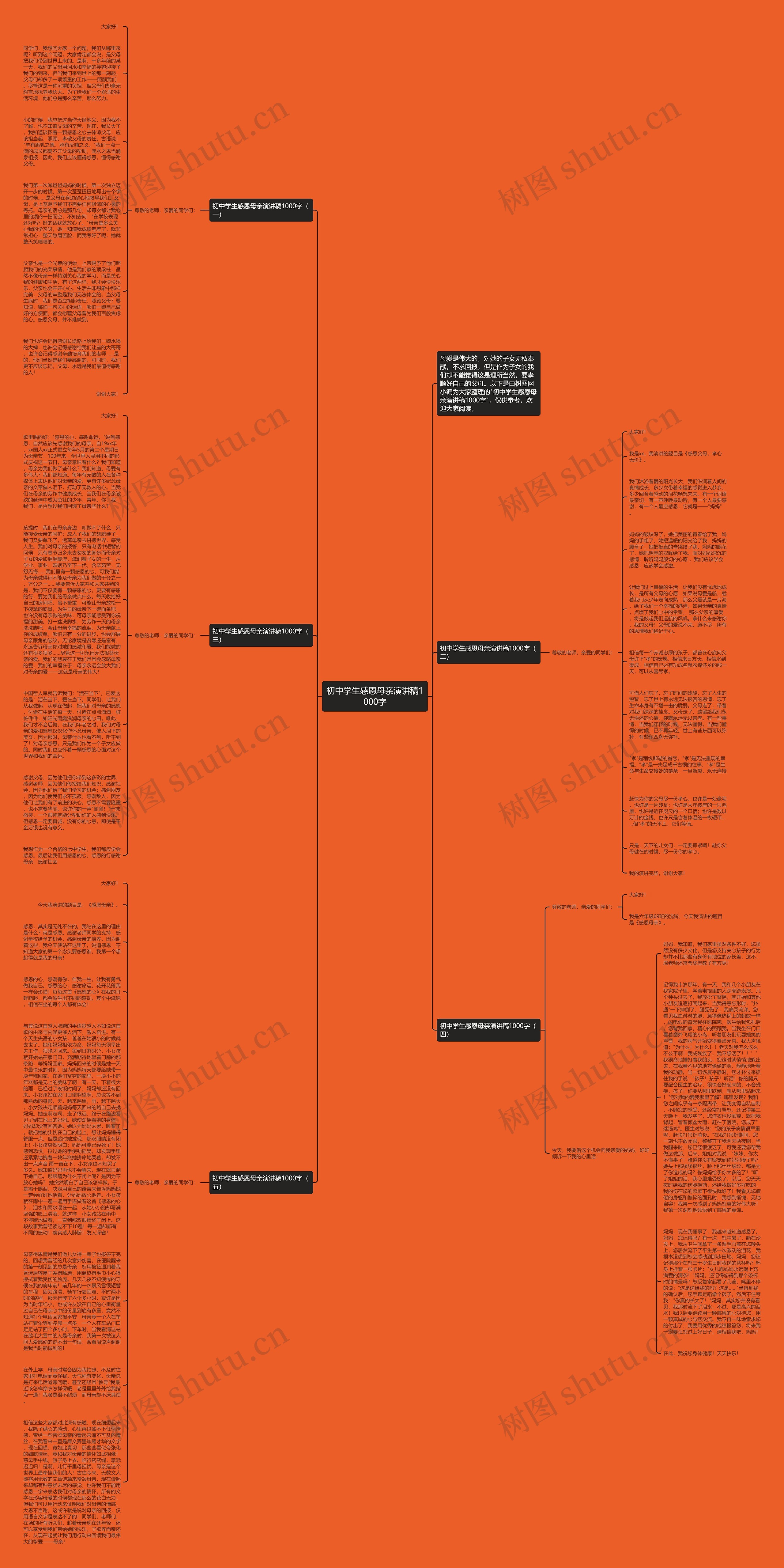 初中学生感恩母亲演讲稿1000字思维导图
