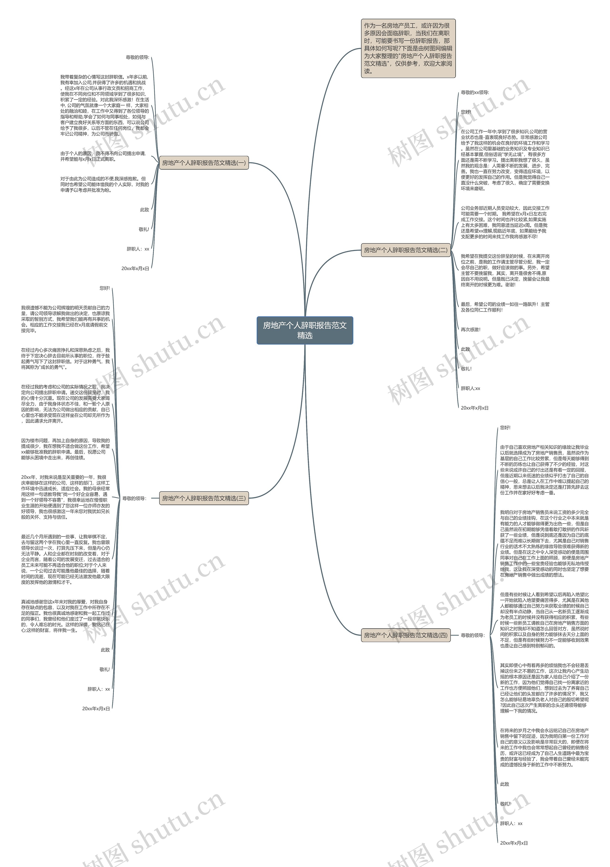 房地产个人辞职报告范文精选思维导图