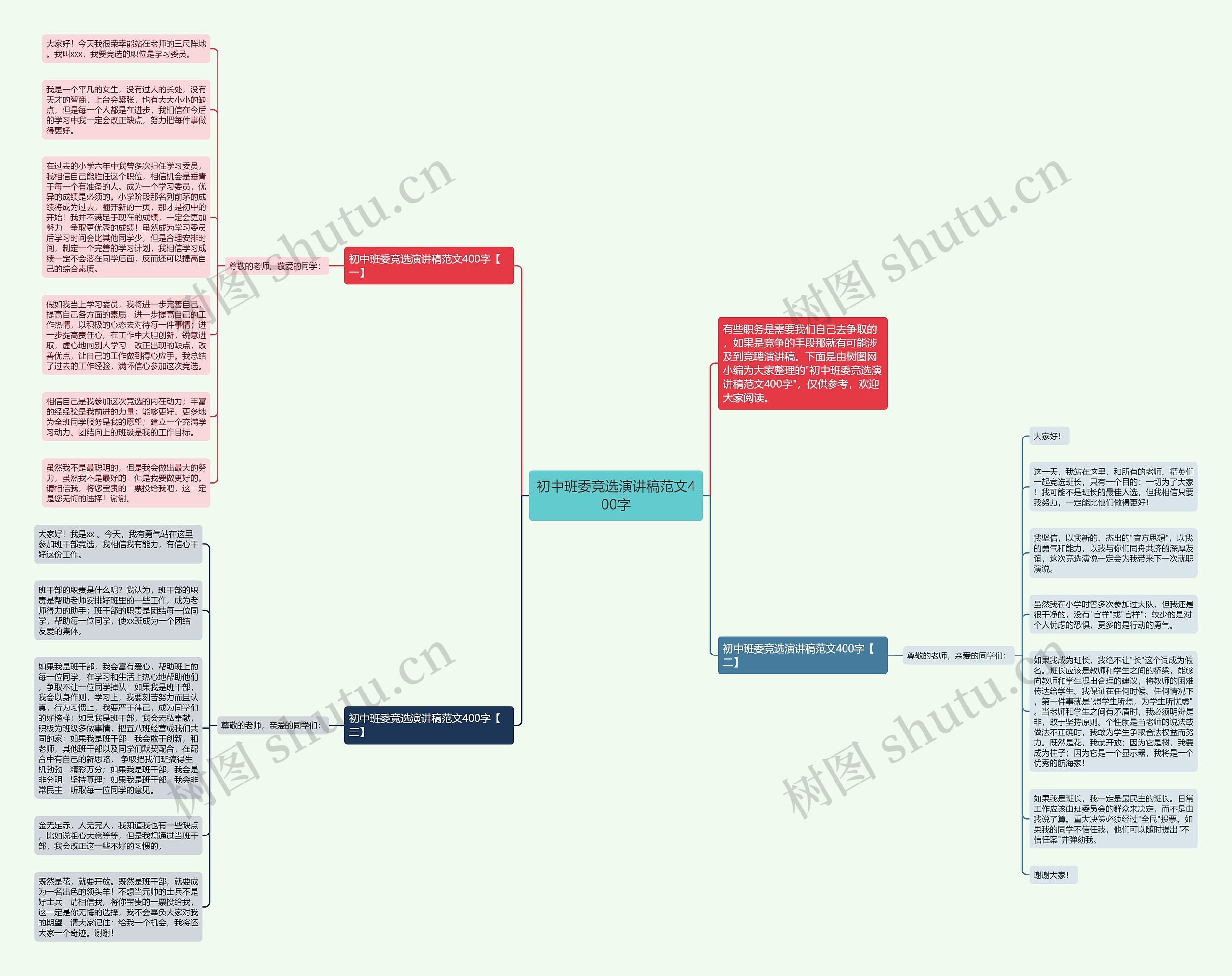 初中班委竞选演讲稿范文400字思维导图