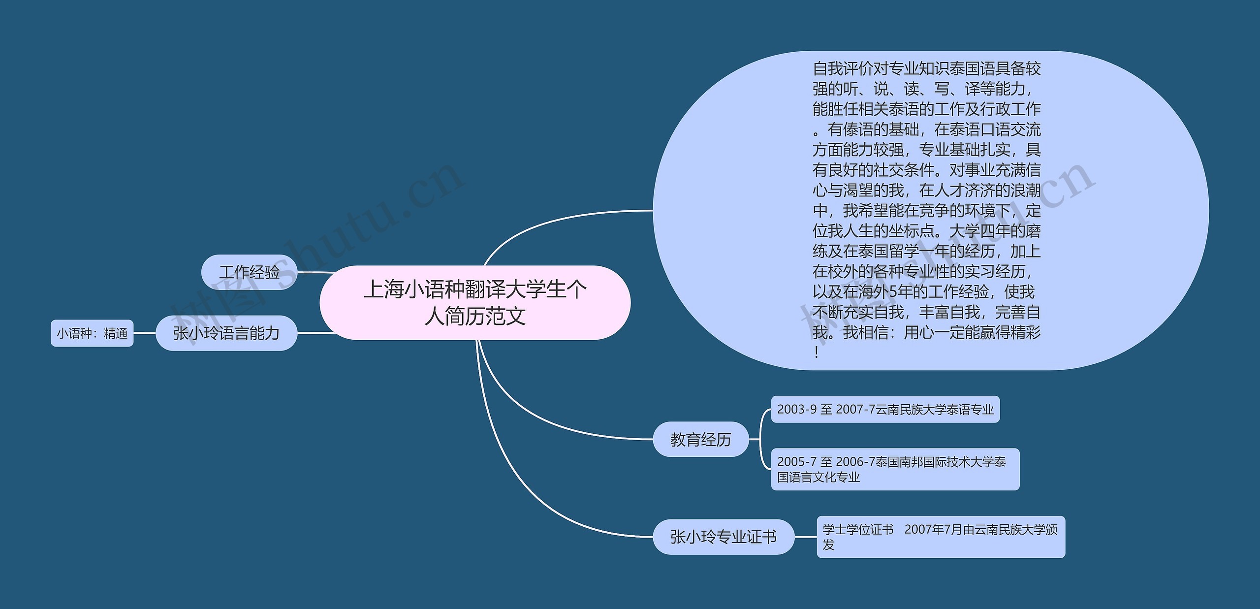 上海小语种翻译大学生个人简历范文思维导图