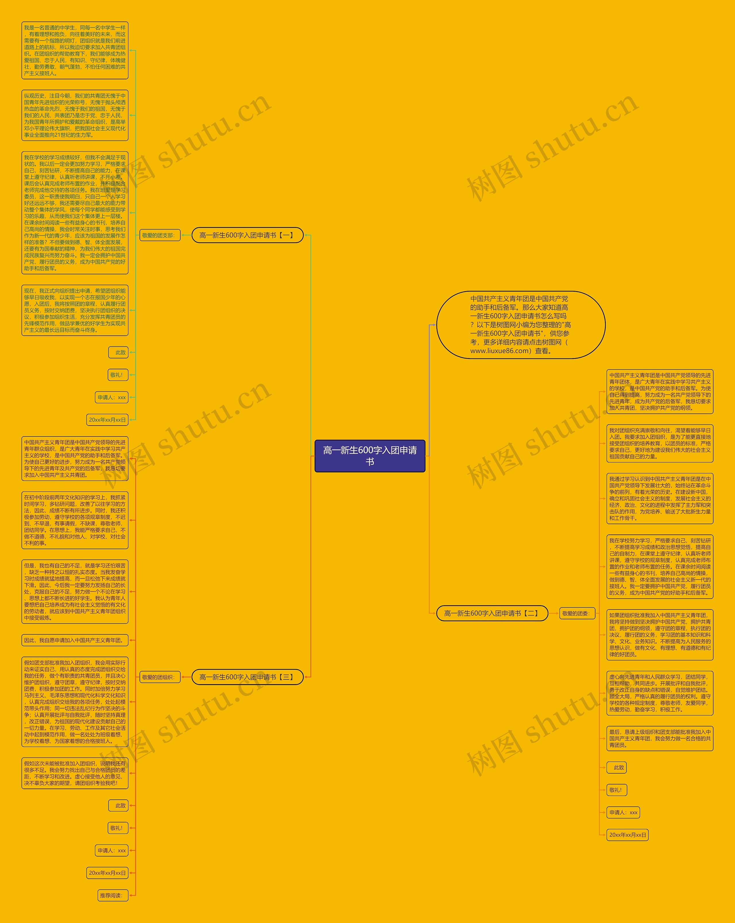 高一新生600字入团申请书思维导图