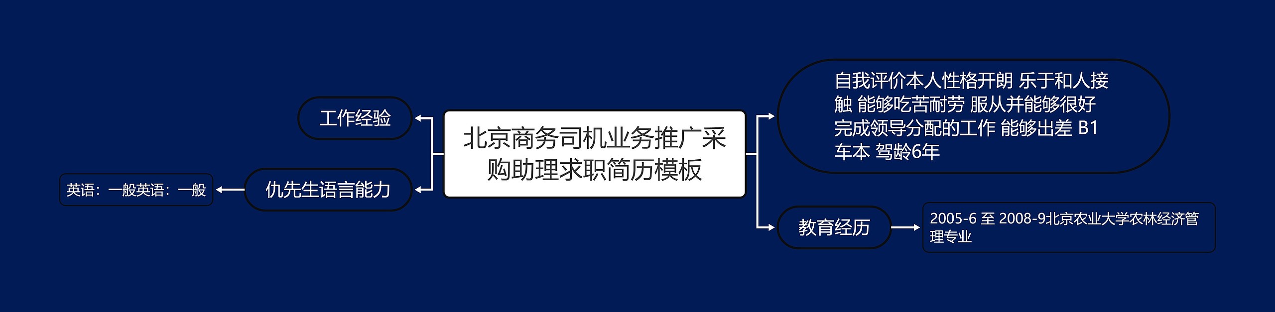 北京商务司机业务推广采购助理求职简历思维导图