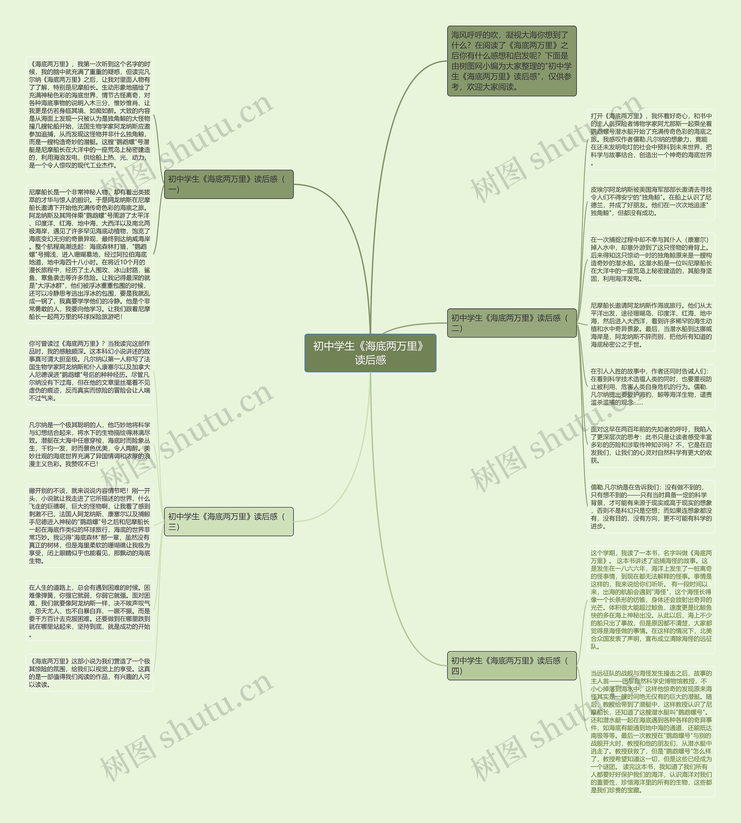 初中学生《海底两万里》读后感思维导图