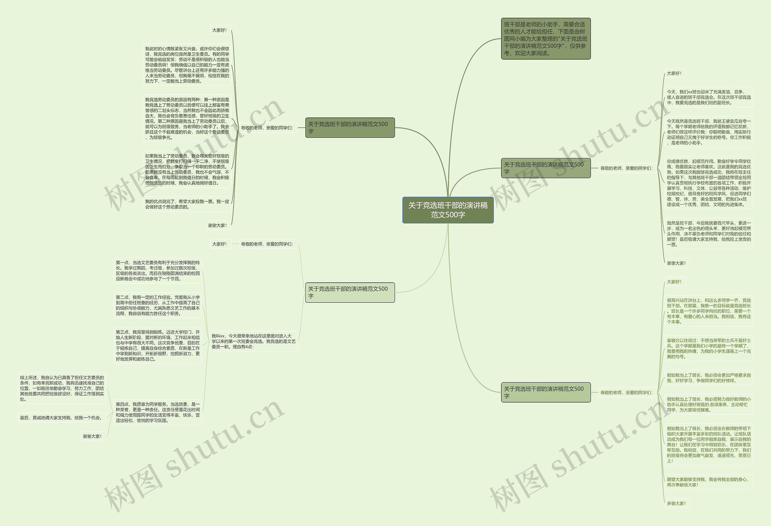 关于竞选班干部的演讲稿范文500字思维导图