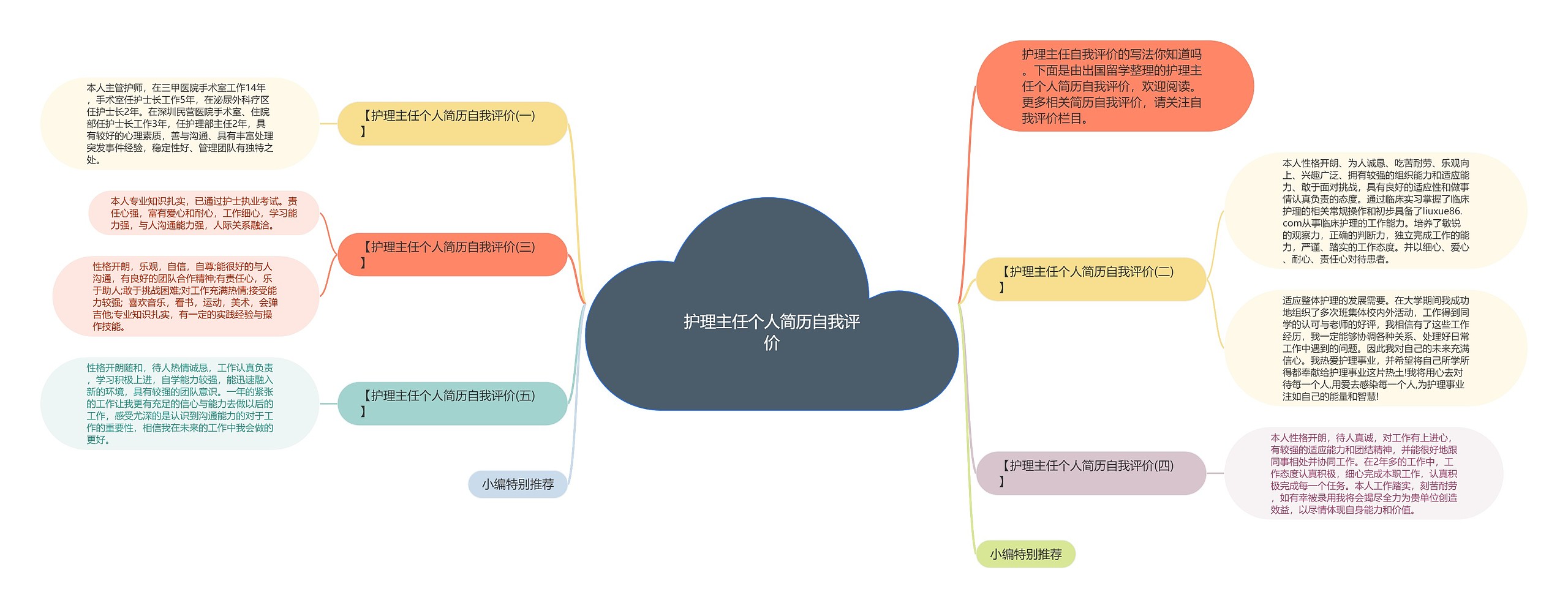 护理主任个人简历自我评价思维导图
