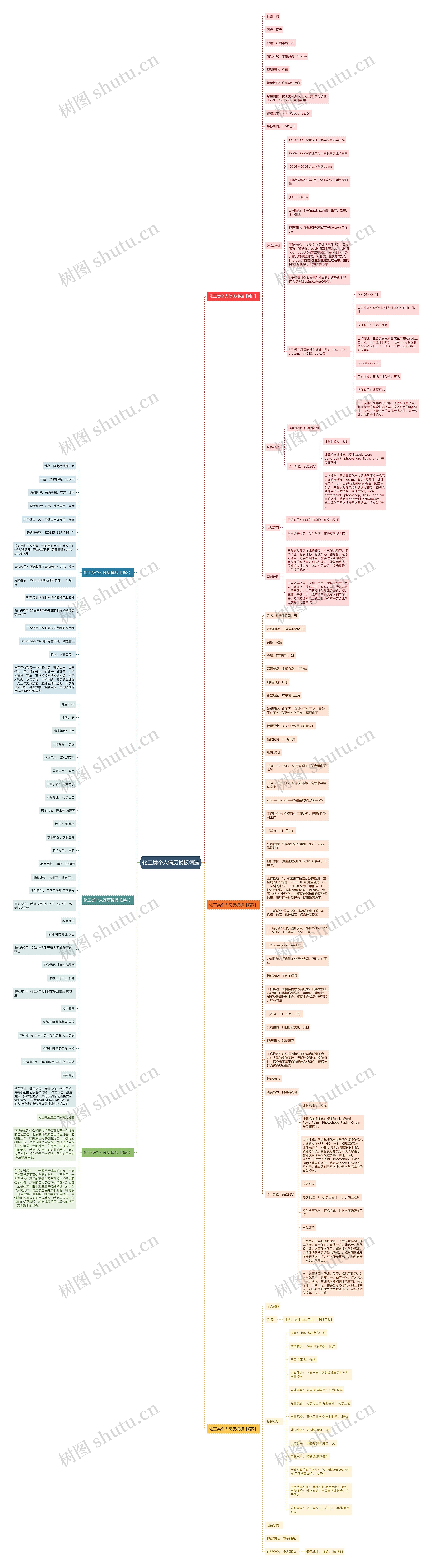 化工类个人简历精选思维导图