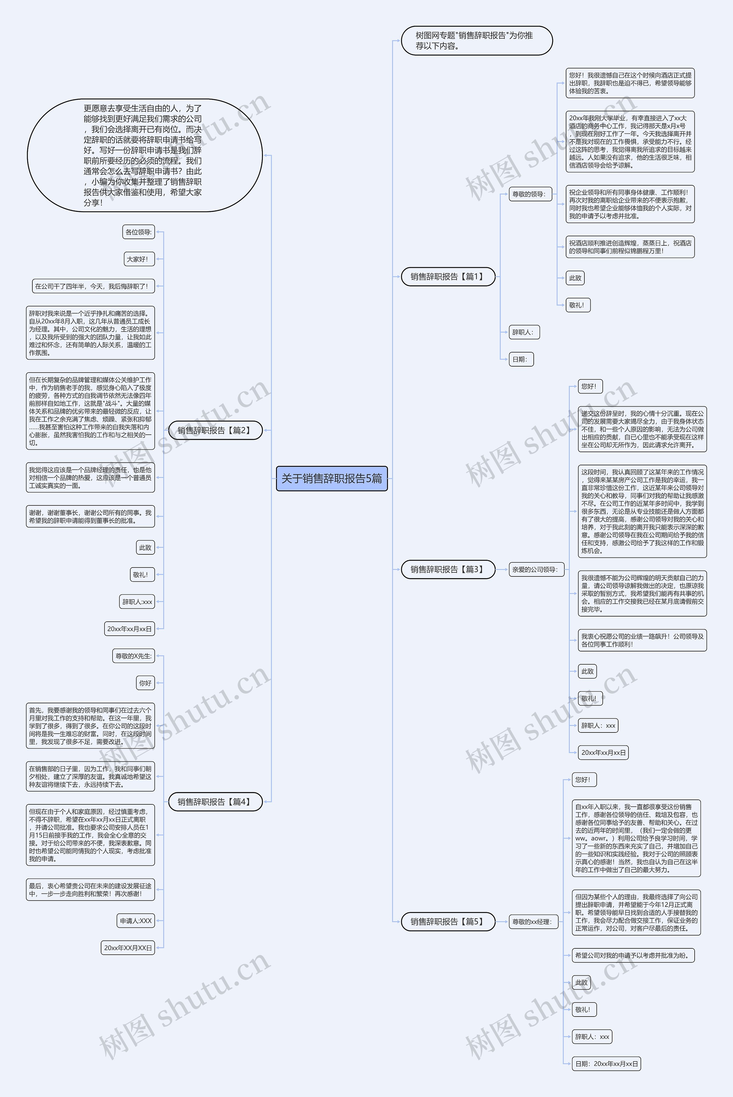 关于销售辞职报告5篇思维导图