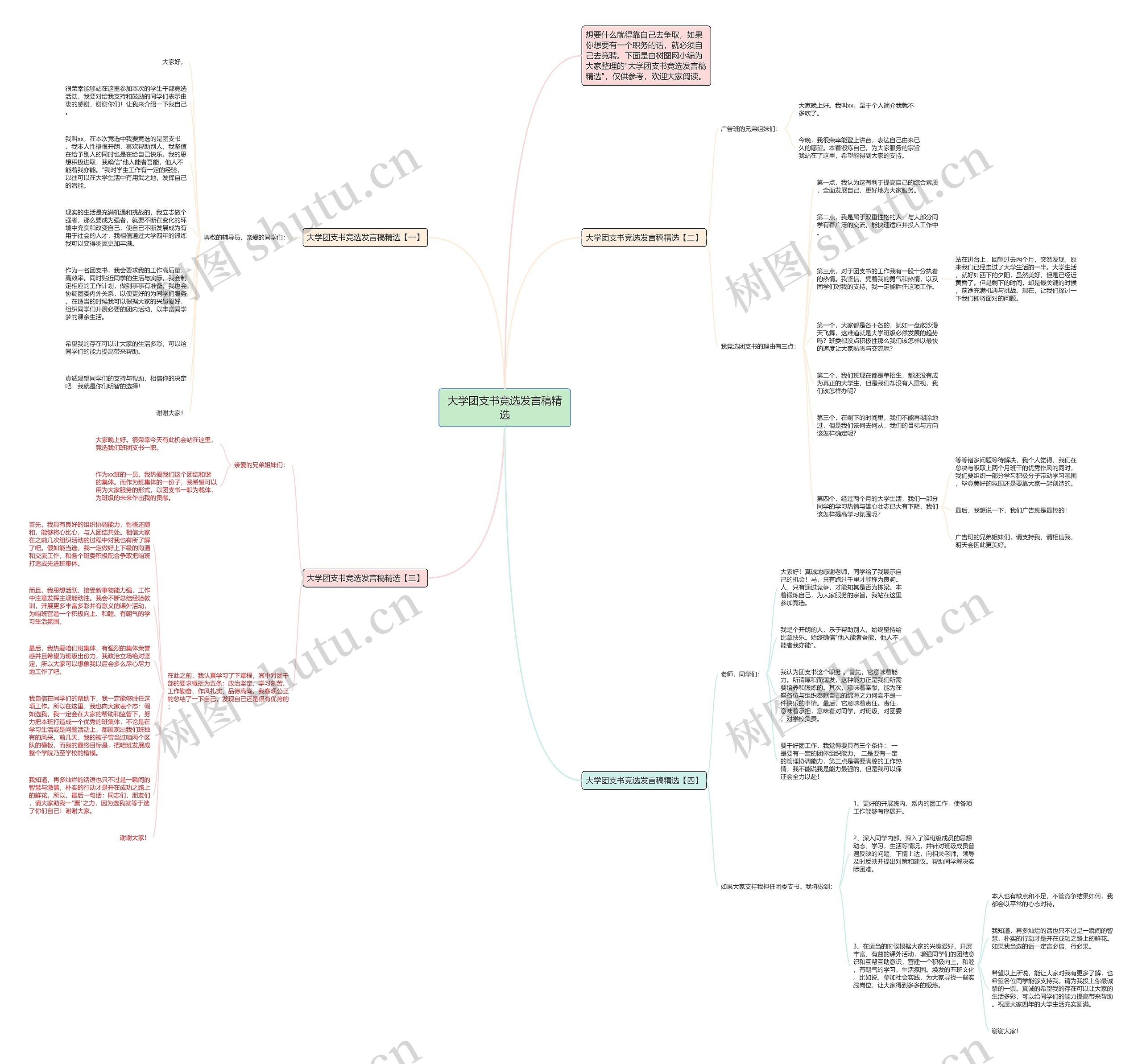 大学团支书竞选发言稿精选思维导图
