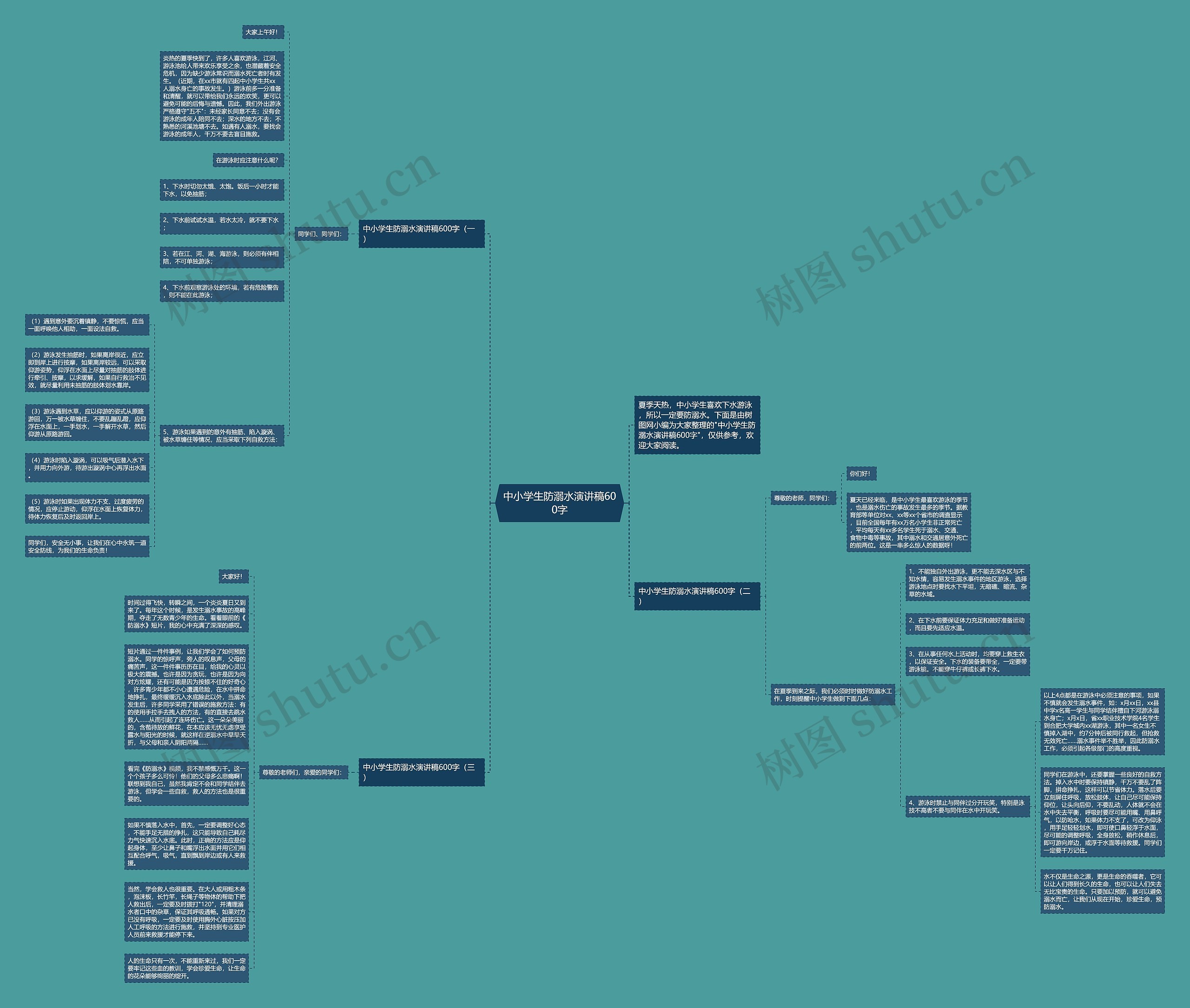 中小学生防溺水演讲稿600字思维导图