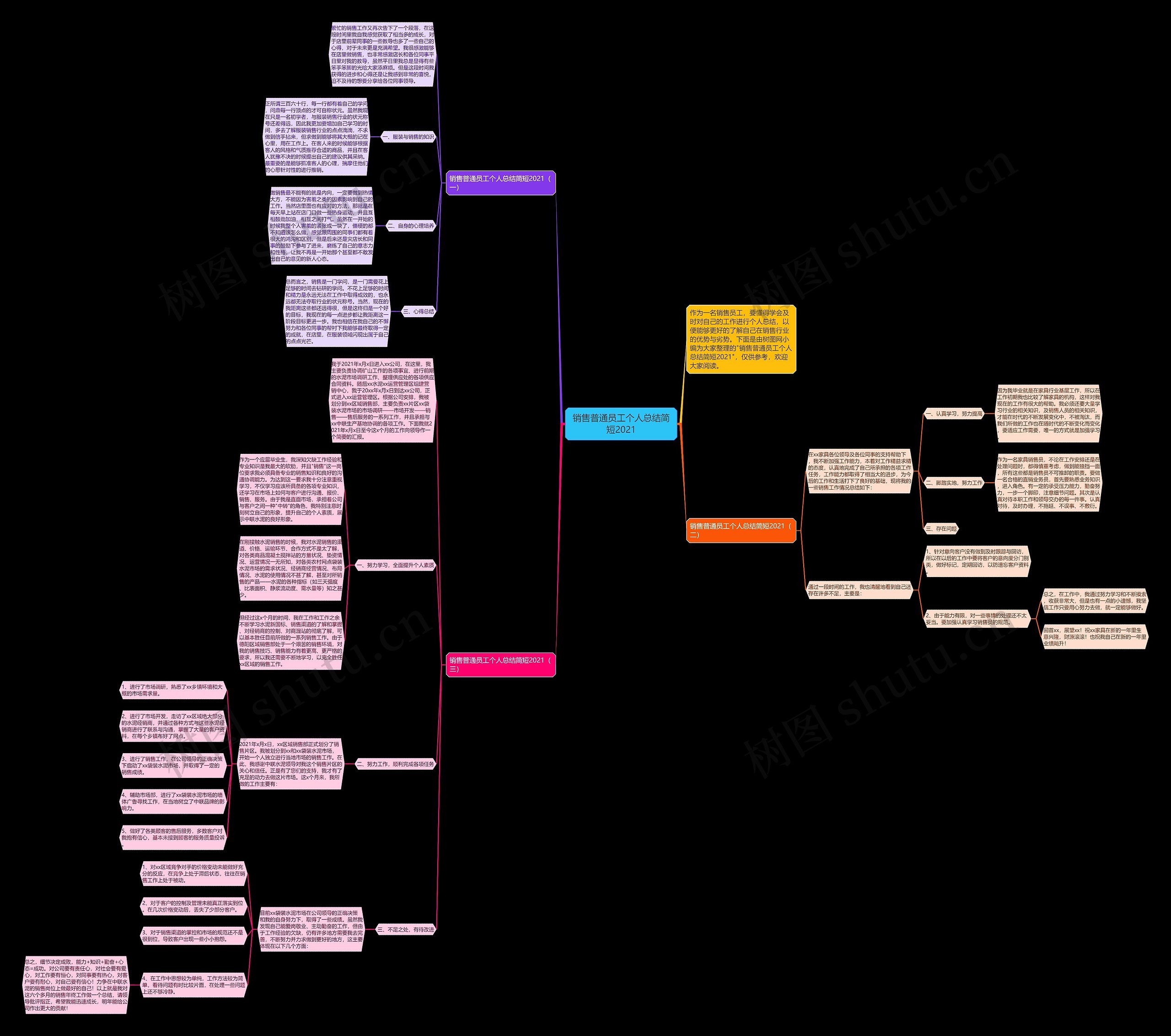 销售普通员工个人总结简短2021思维导图