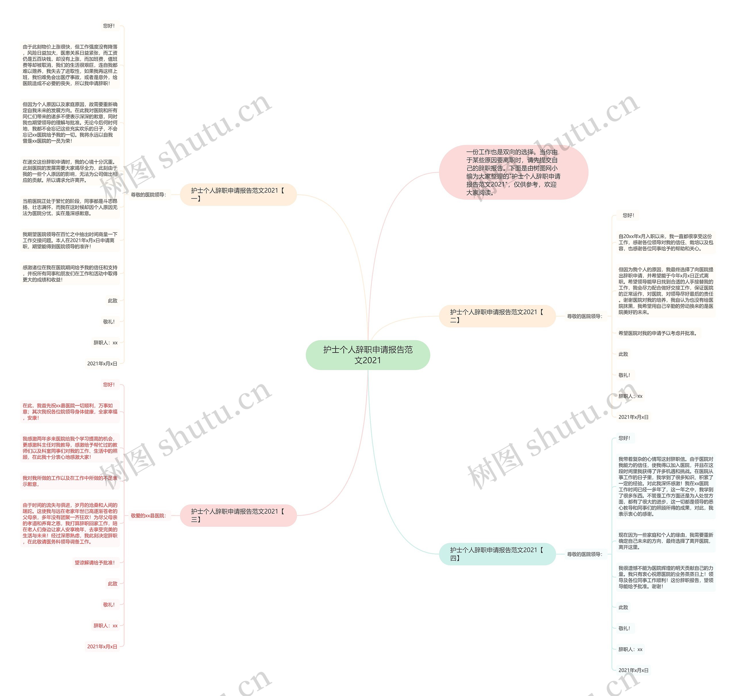 护士个人辞职申请报告范文2021思维导图