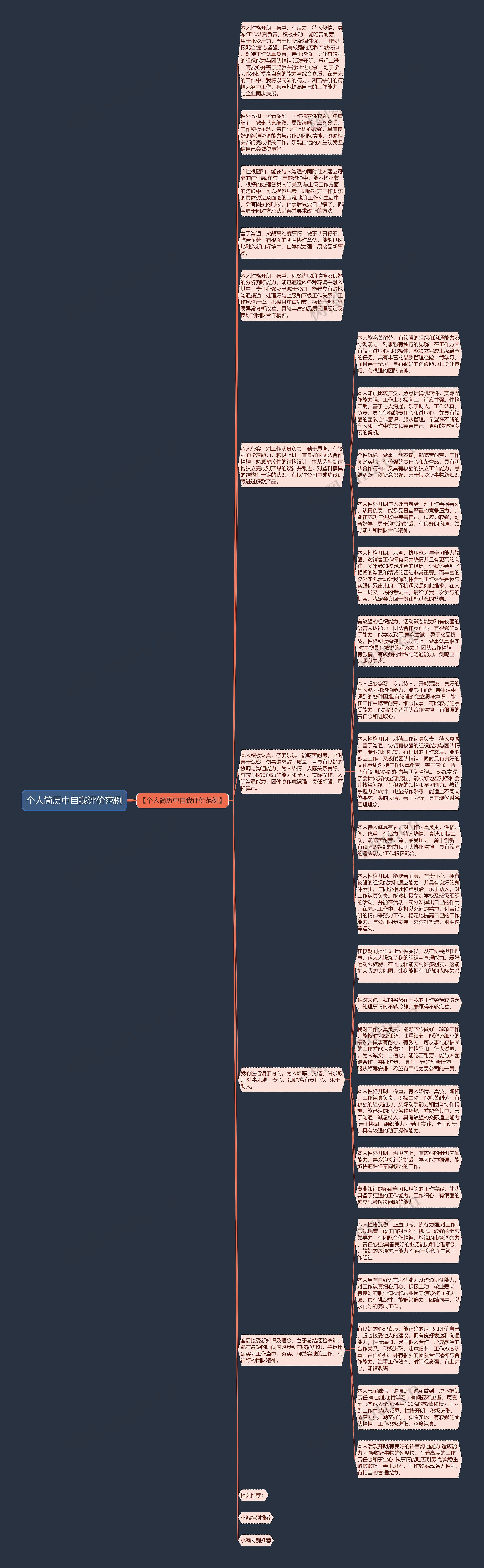 个人简历中自我评价范例思维导图