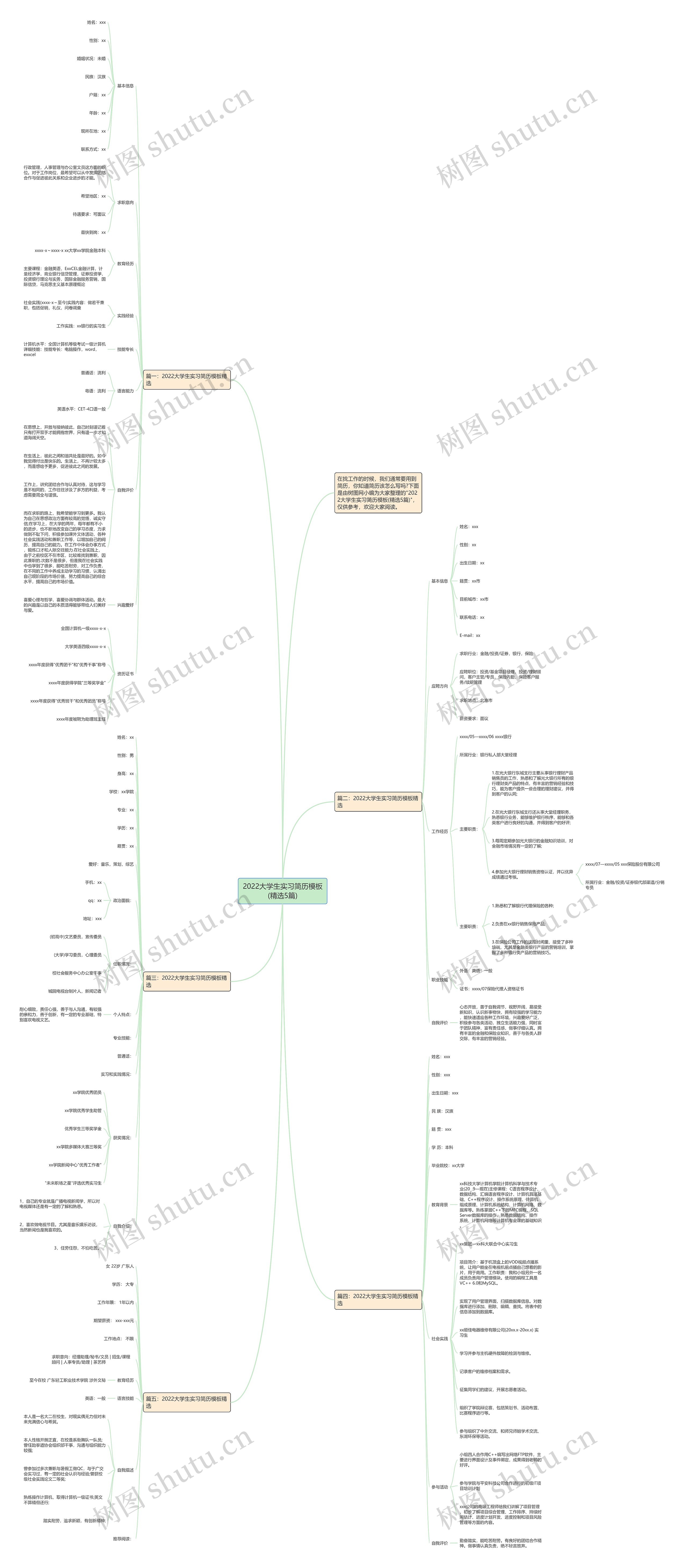 2022大学生实习简历(精选5篇)思维导图