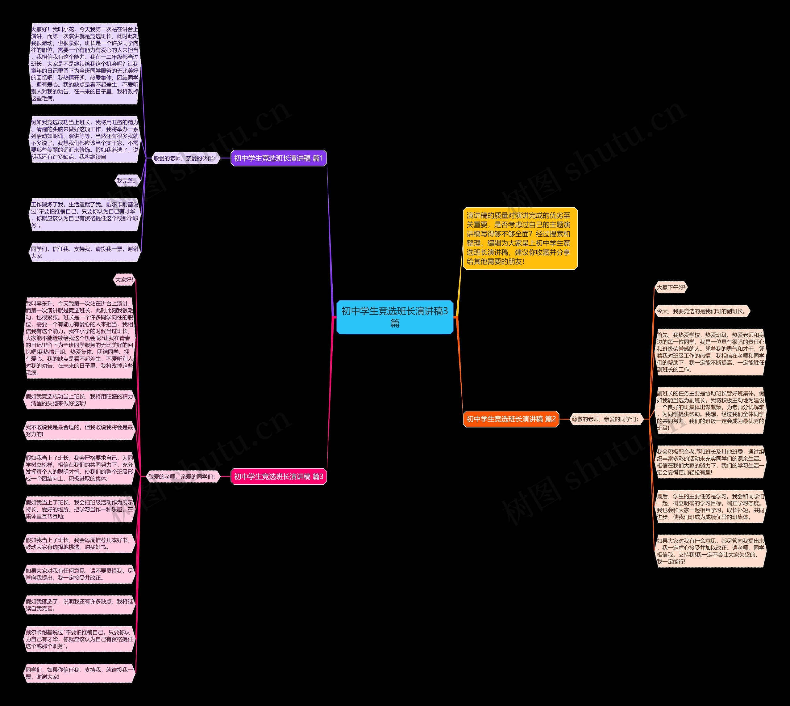 初中学生竞选班长演讲稿3篇思维导图