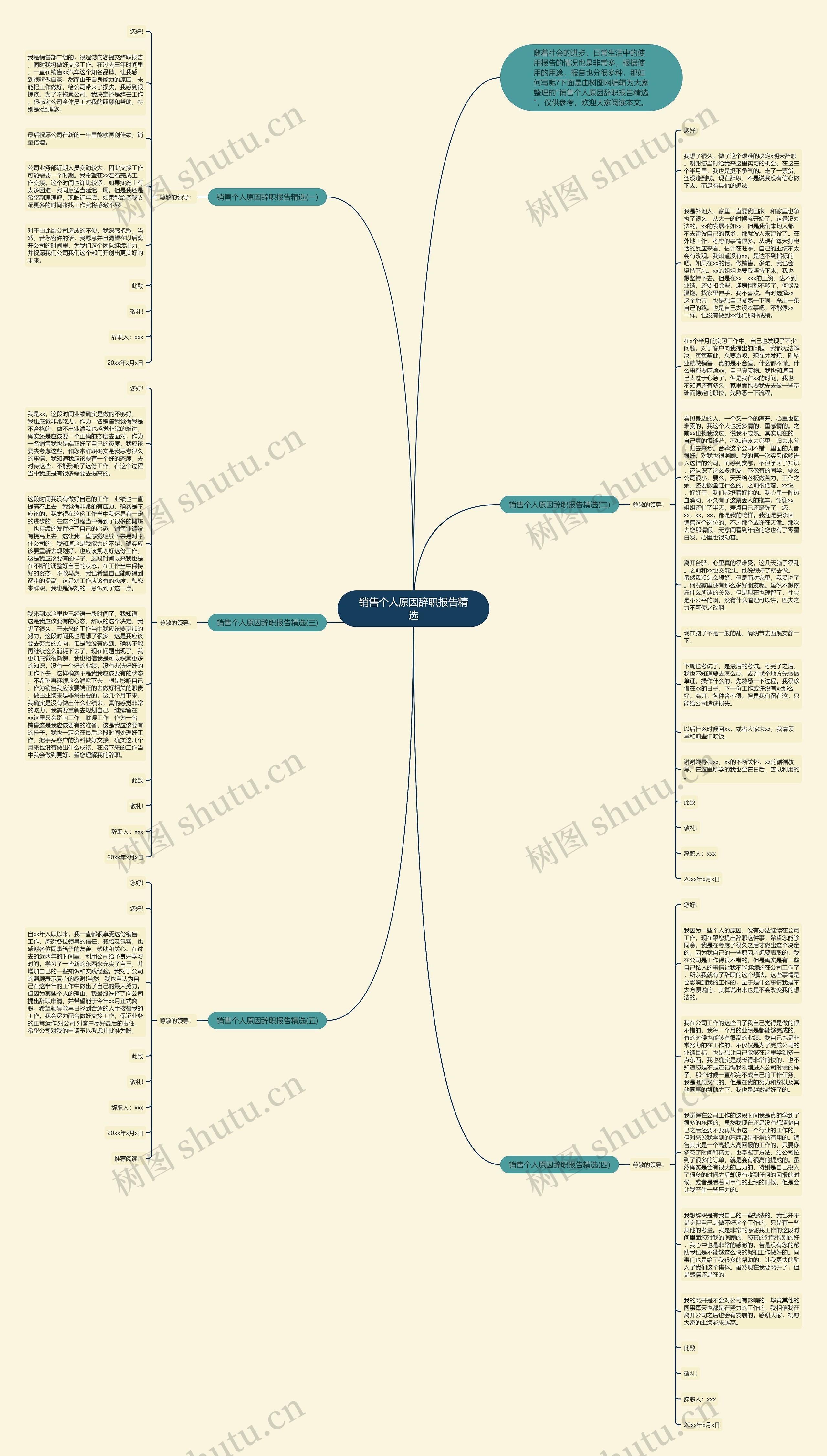 销售个人原因辞职报告精选思维导图