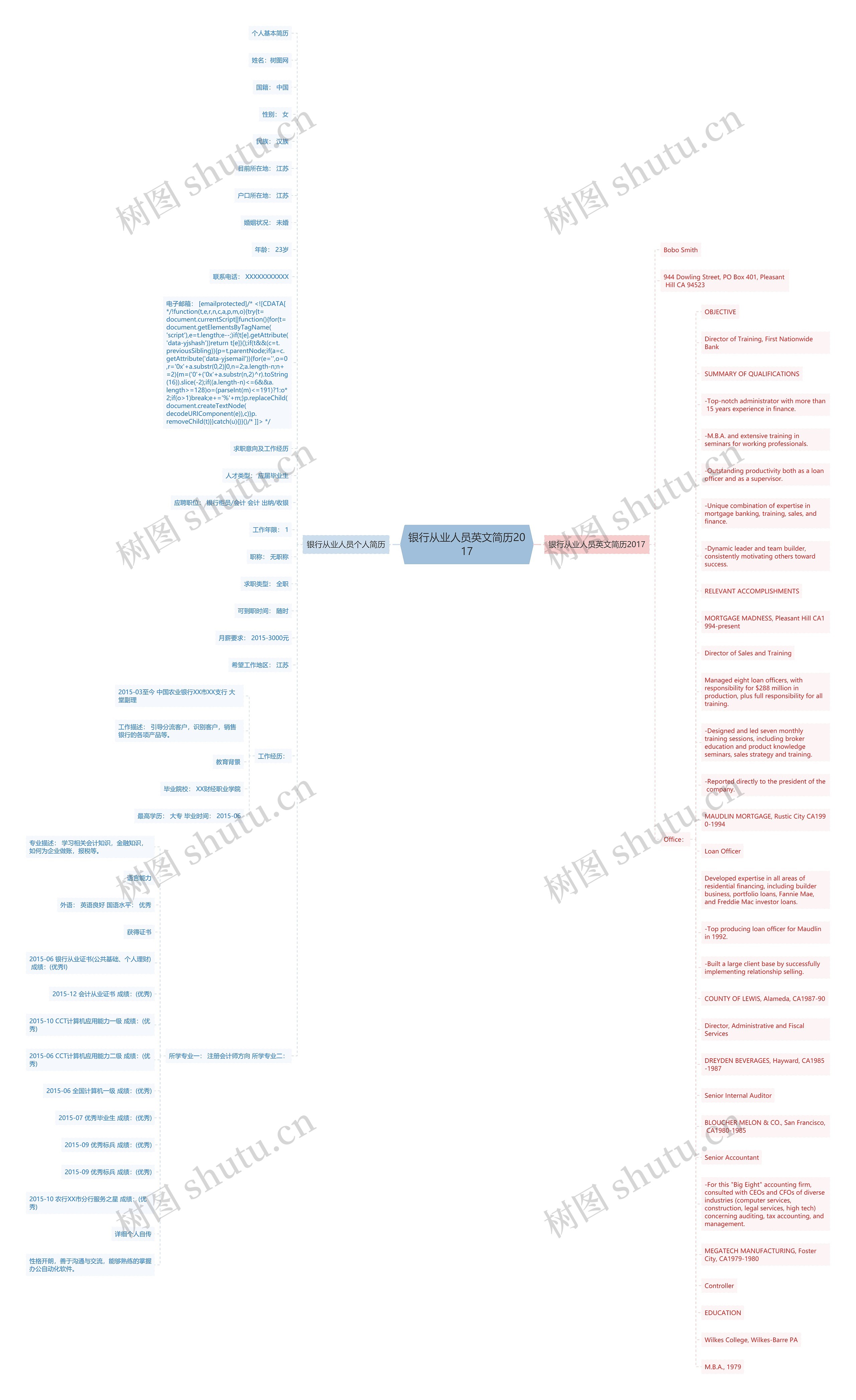 银行从业人员英文简历2017思维导图