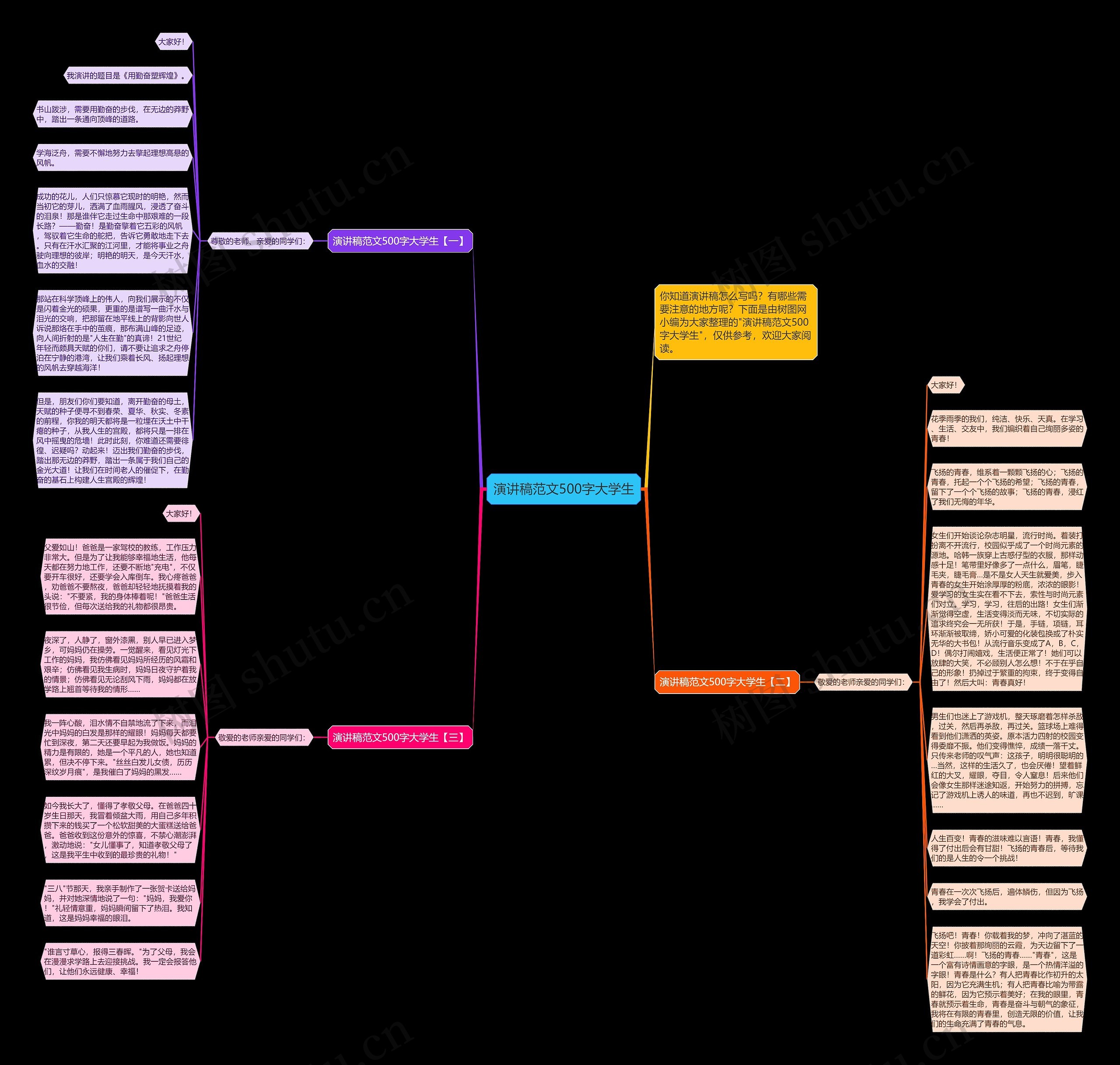 演讲稿范文500字大学生思维导图