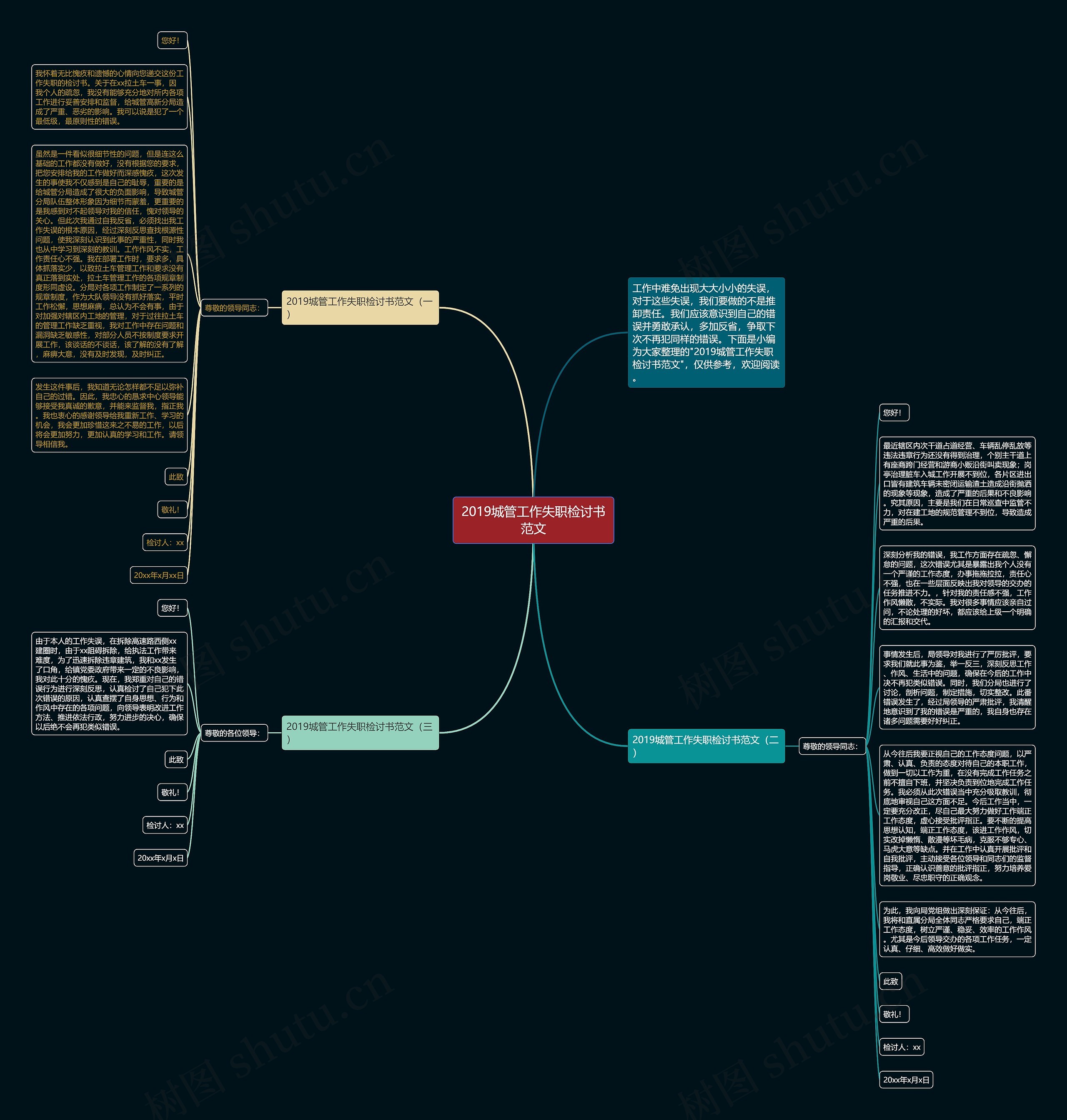 2019城管工作失职检讨书范文思维导图