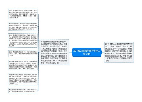 2019公司运营部下半年工作计划